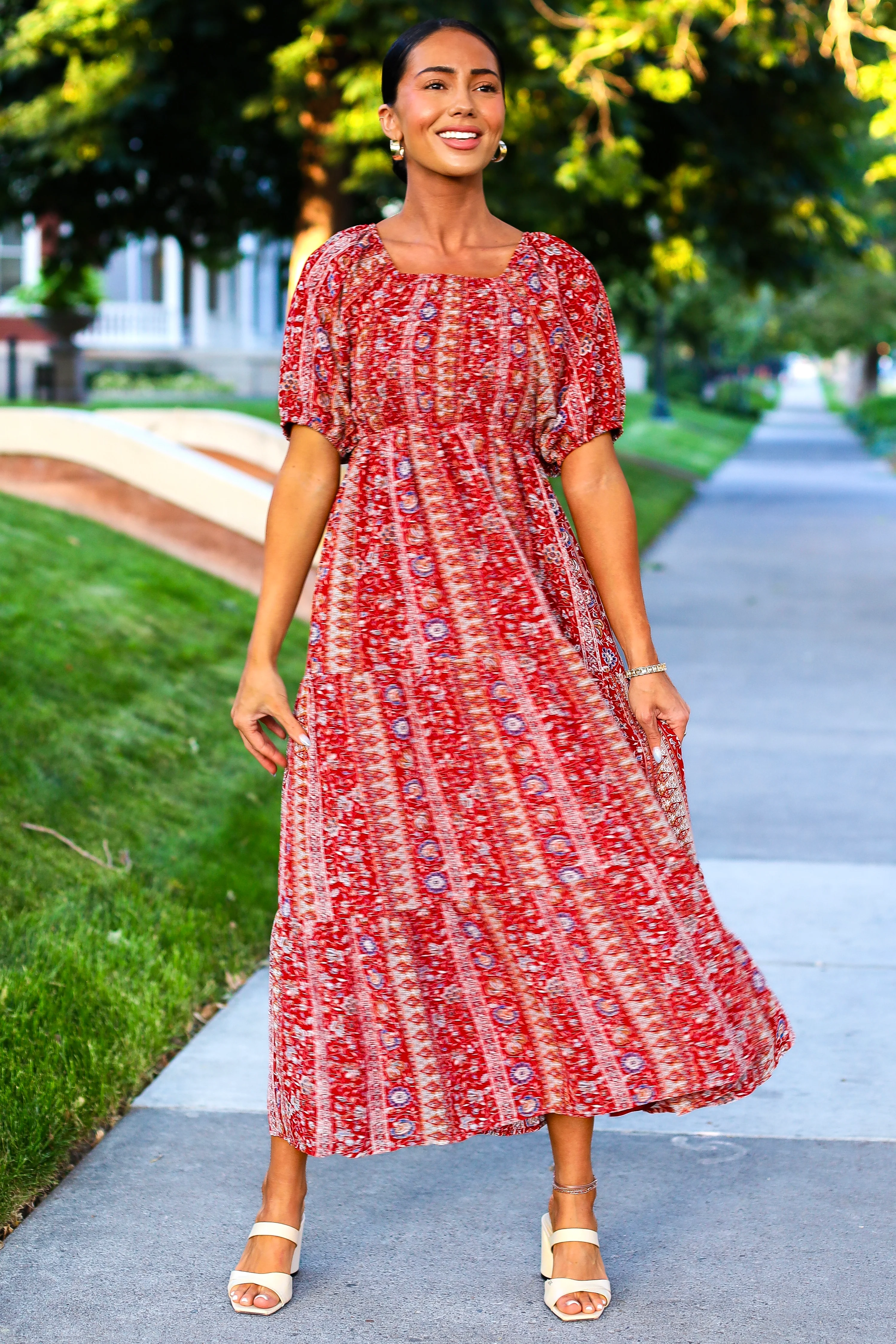 The Indy Red Aztec Dresses - XNAUWBI