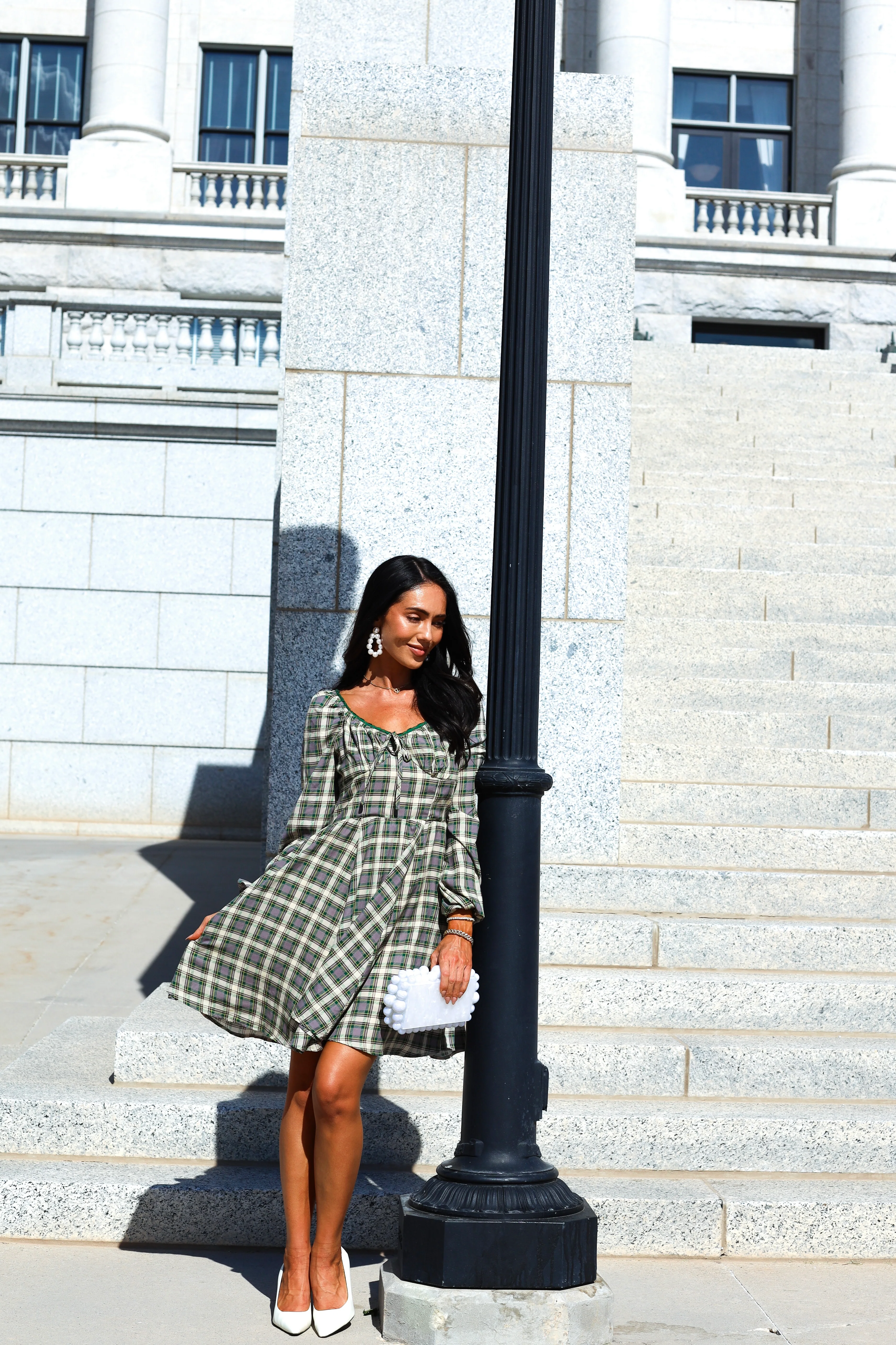 The Lionne Evergreen/Grey/Beige Plaid Dresses - XNAUWBI
