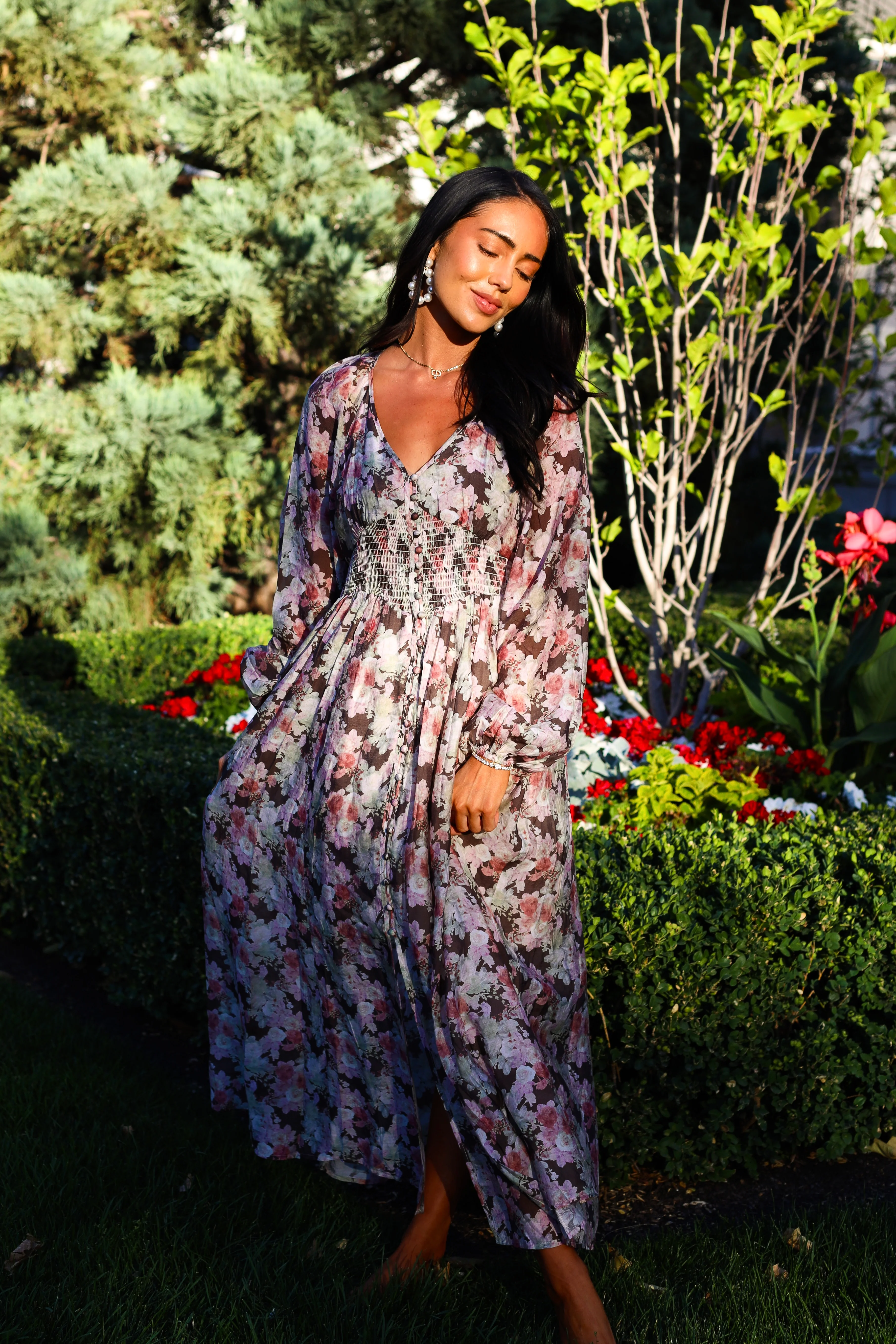 The Veronika Mocha Floral Dresses - XNAUWBI