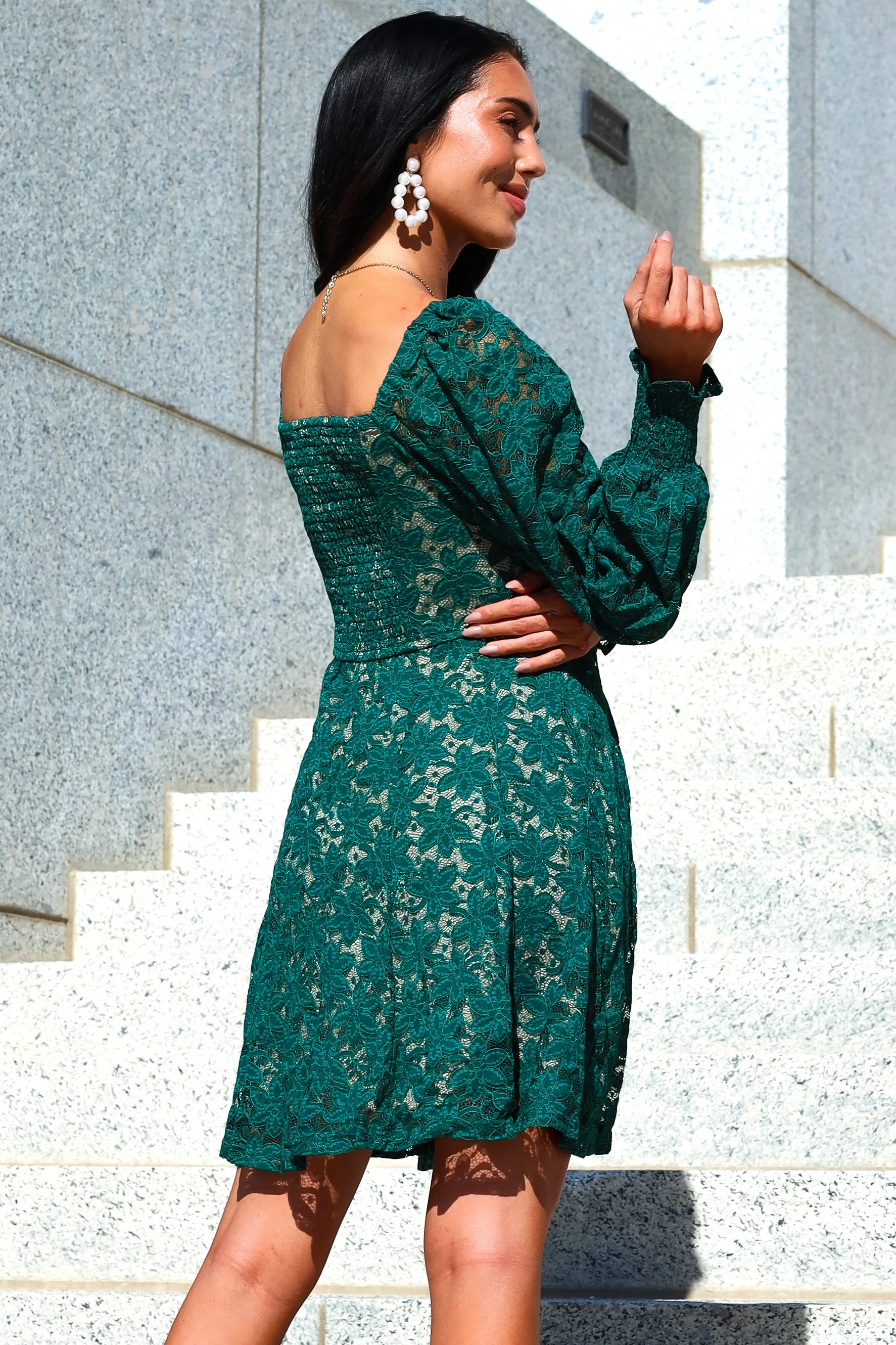 The Amery Emerald Lace Dresses - XNAUWBI