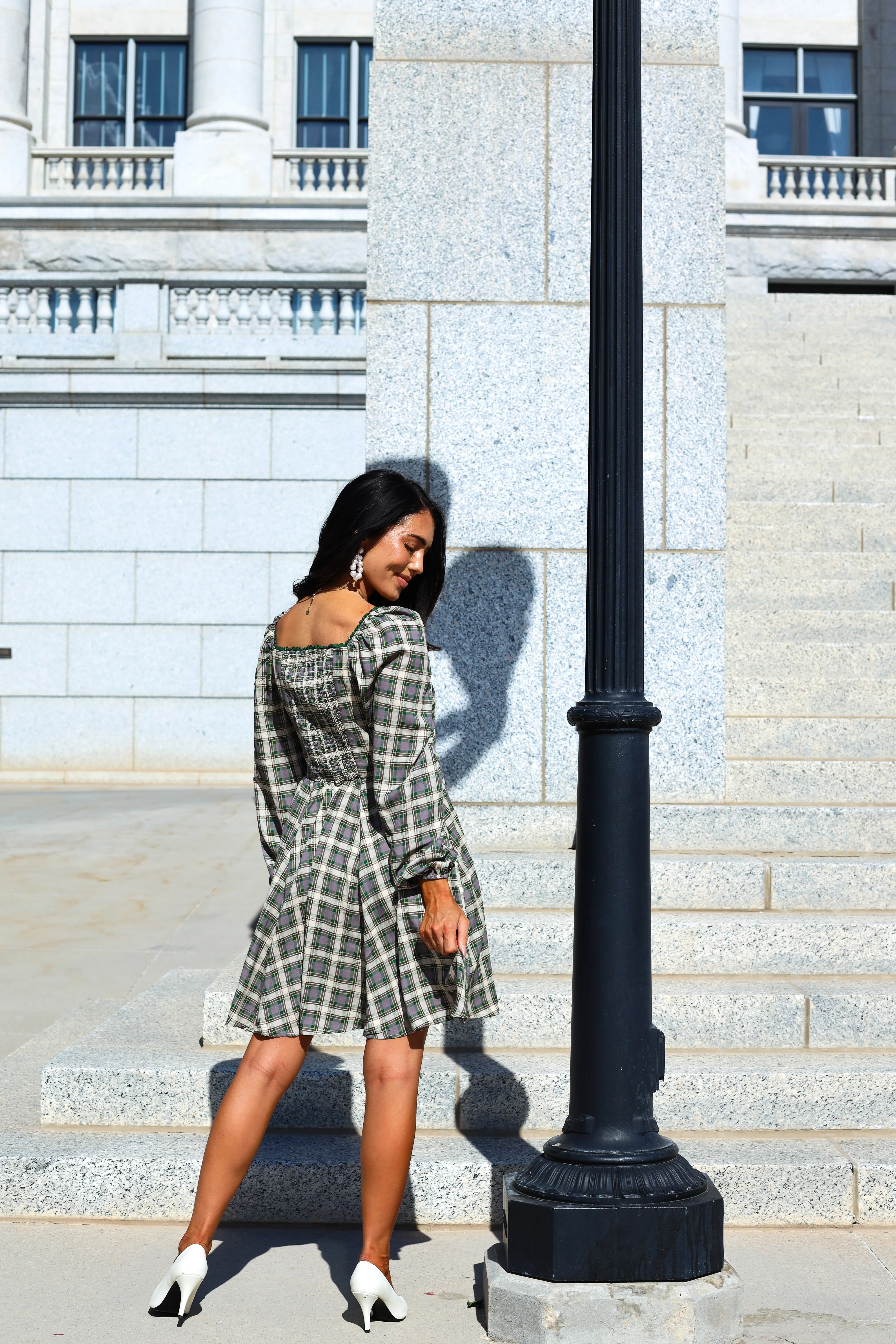 The Lionne Evergreen/Grey/Beige Plaid Dresses - XNAUWBI