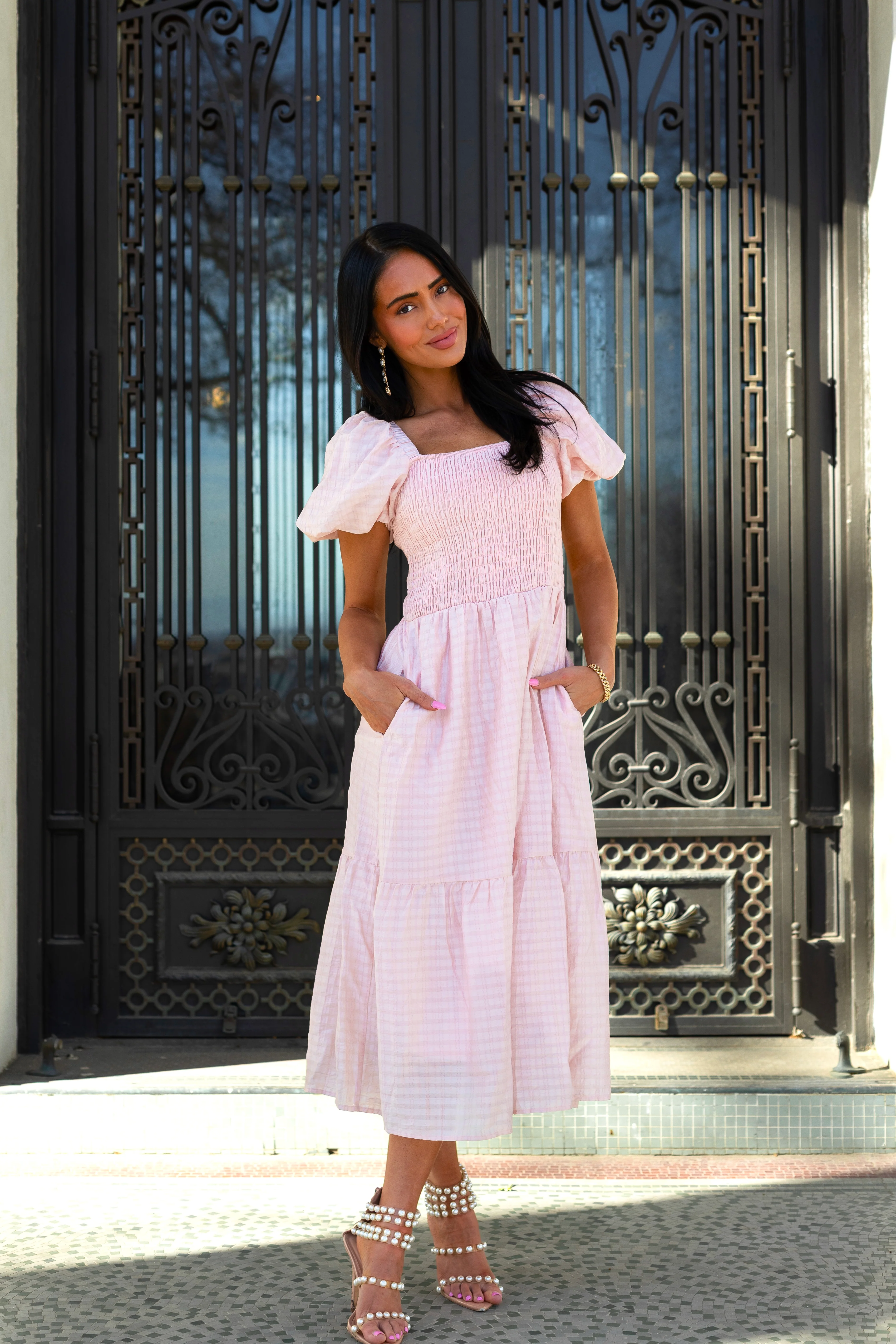 The Yareli Elegant Blush Stripe Dresses - XNAUWBI