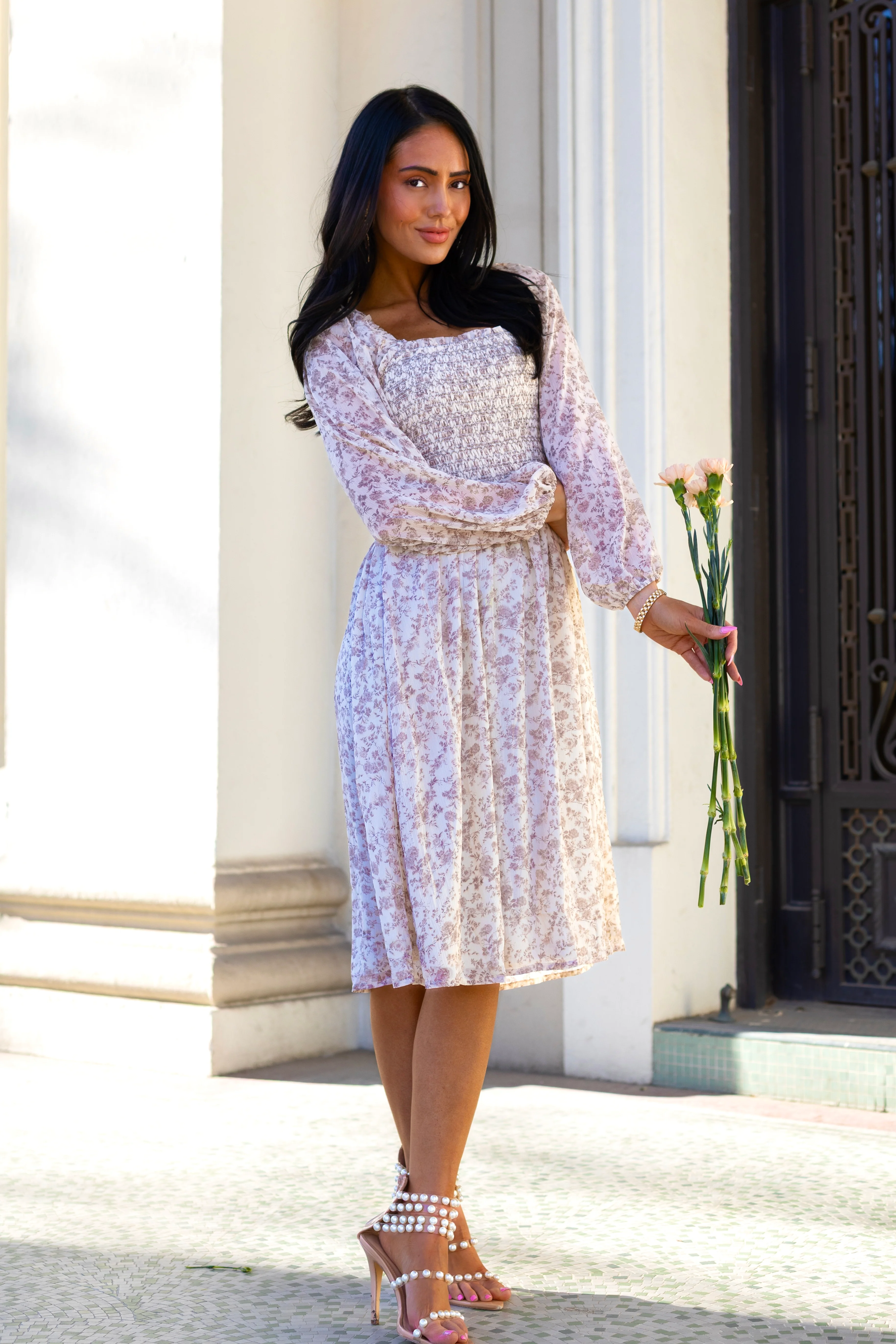 The Audrey Cream/Taupe Floral Dresses - XNAUWBI