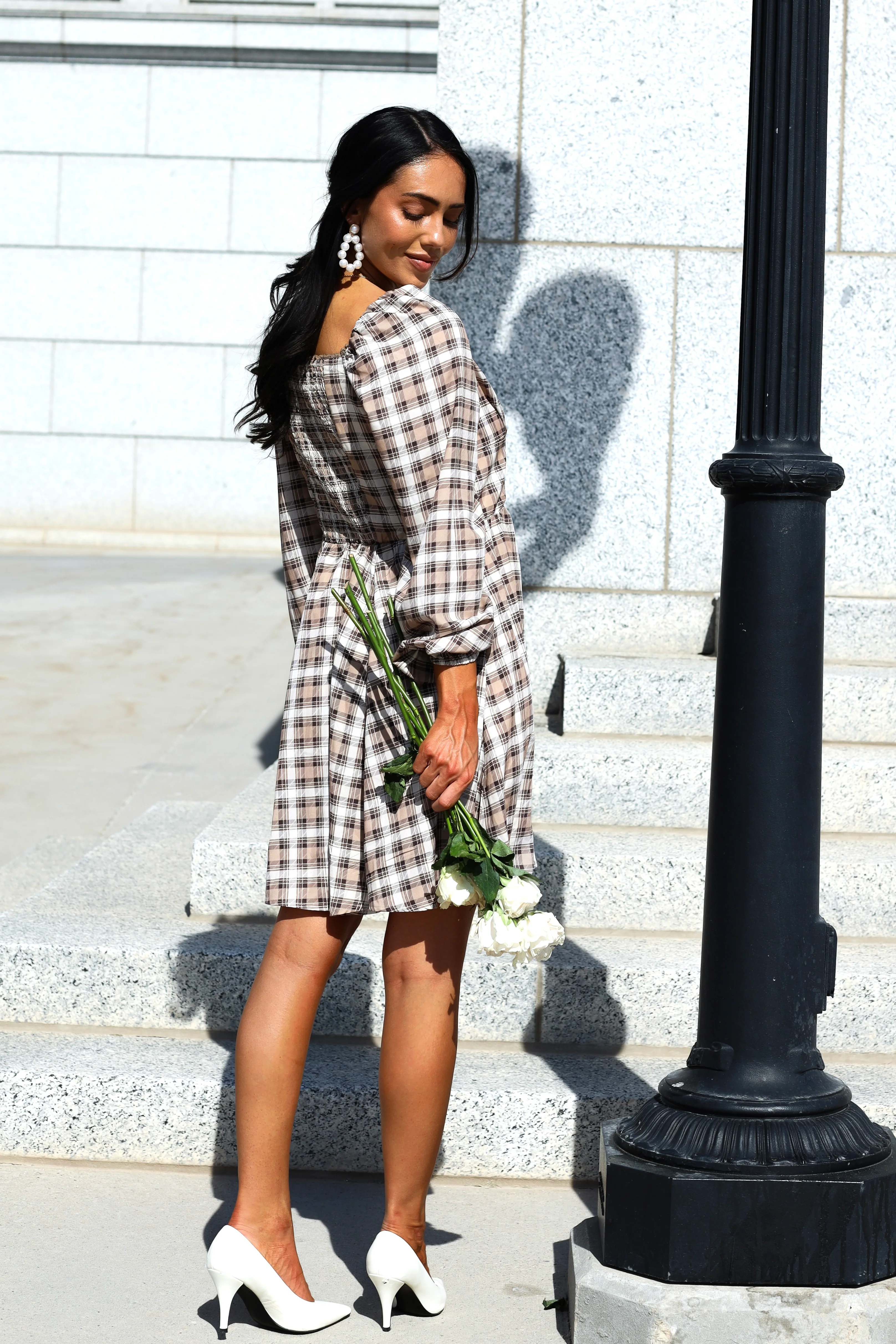 The Lionne Brown/Taupe/Beige Plaid Dresses - XNAUWBI