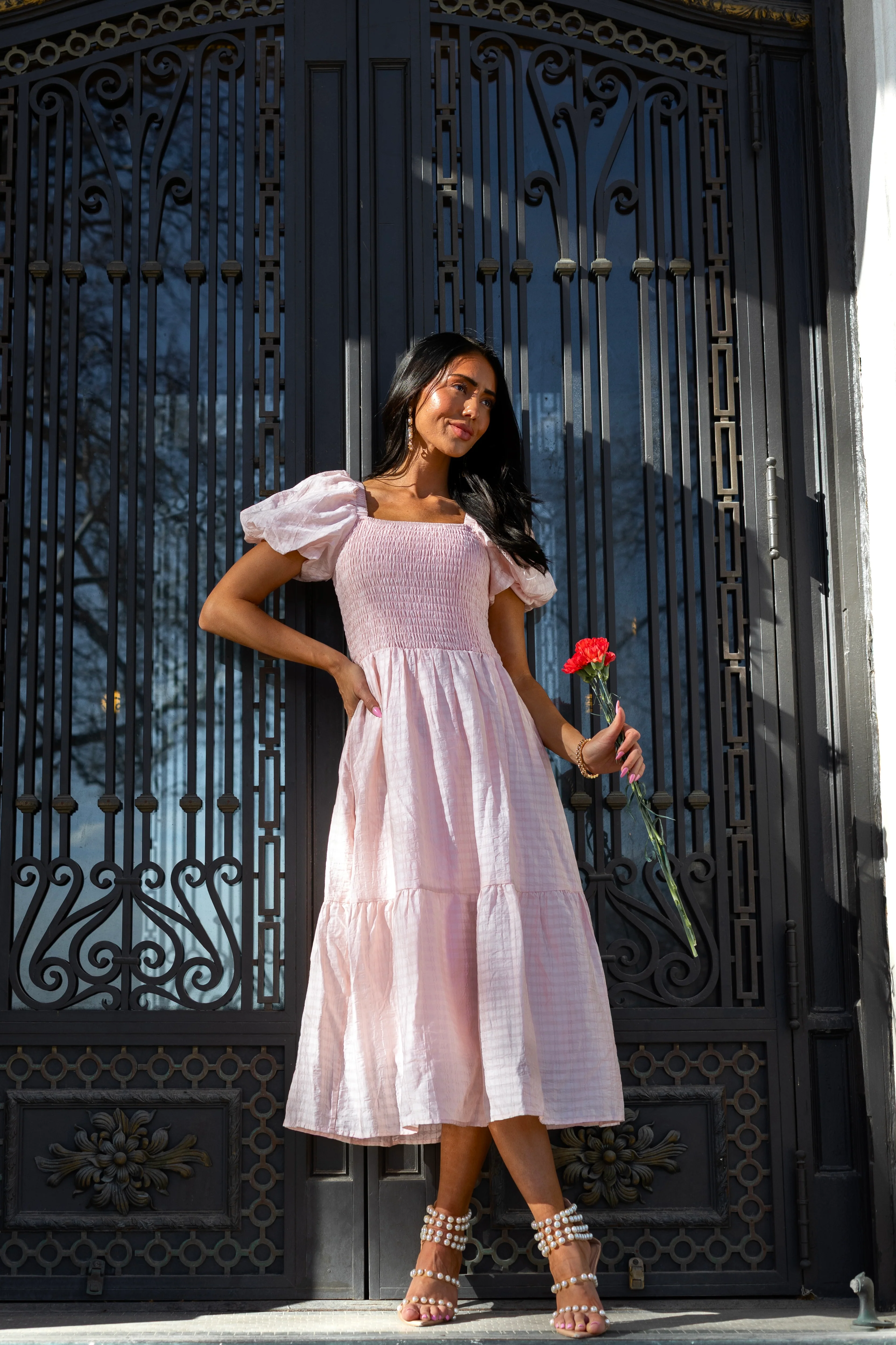 The Yareli Elegant Blush Stripe Dresses - XNAUWBI