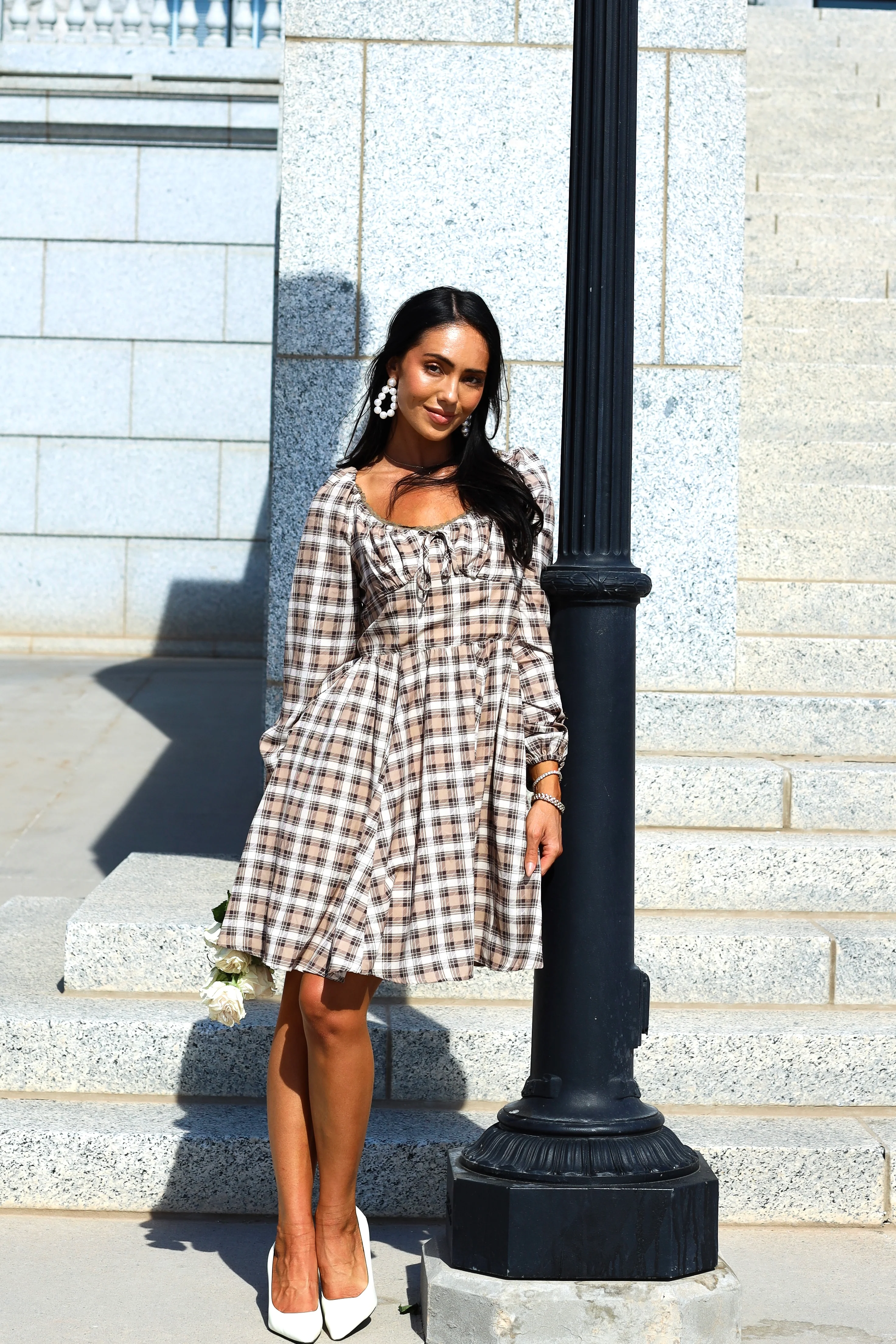 The Lionne Brown/Taupe/Beige Plaid Dresses - XNAUWBI