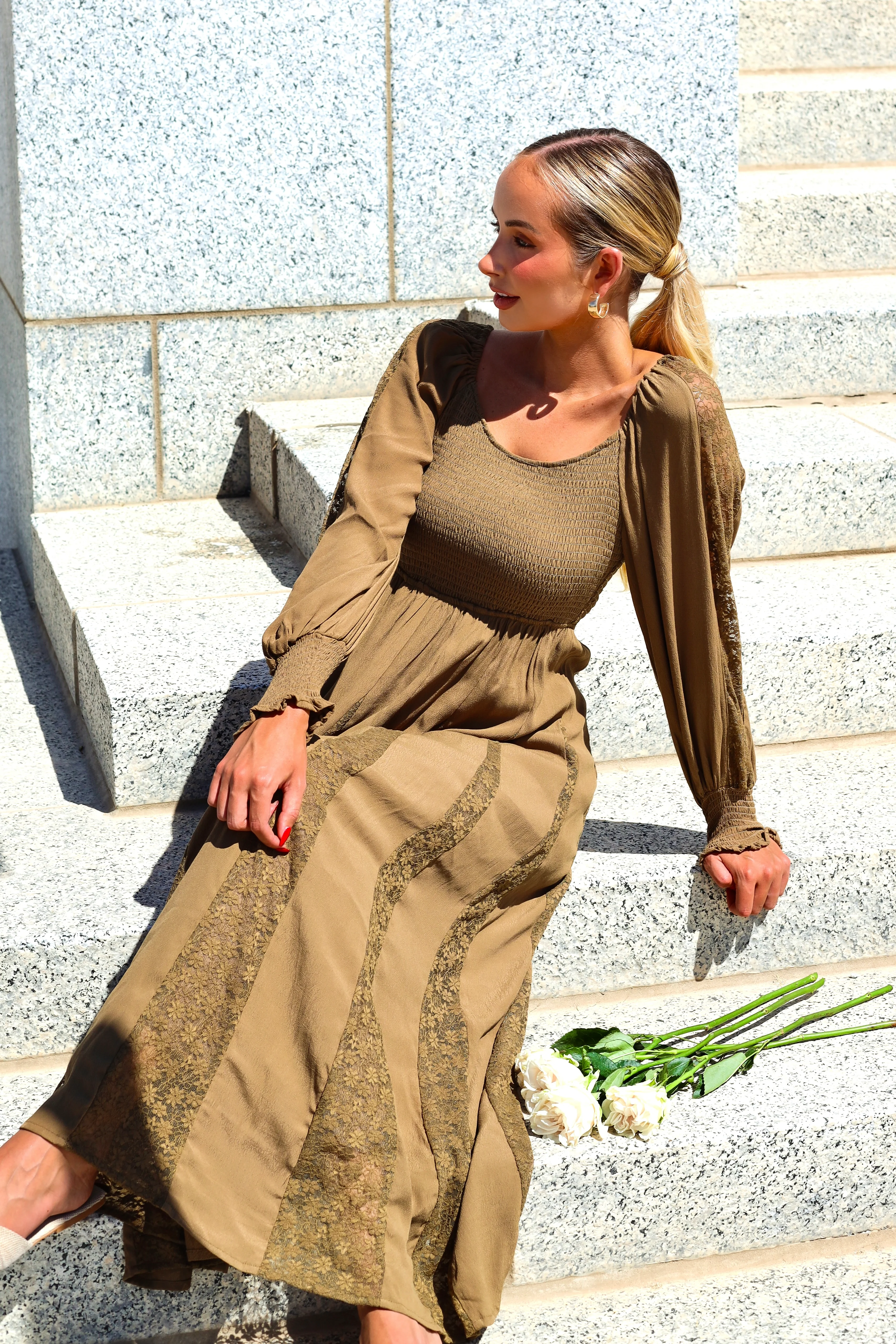 The Brenet Citrine Olive Dresses - XNAUWBI