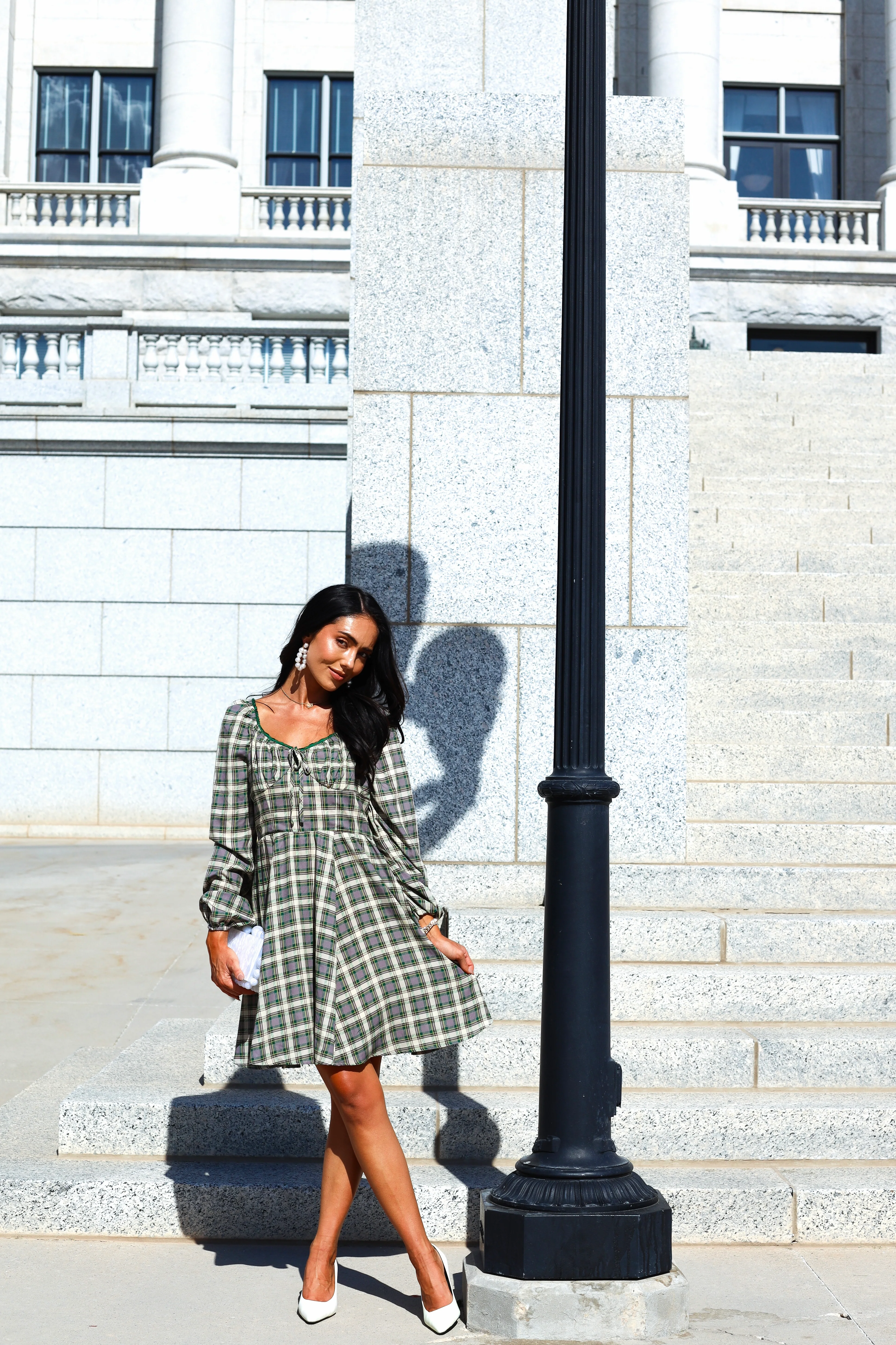 The Lionne Evergreen/Grey/Beige Plaid Dresses - XNAUWBI
