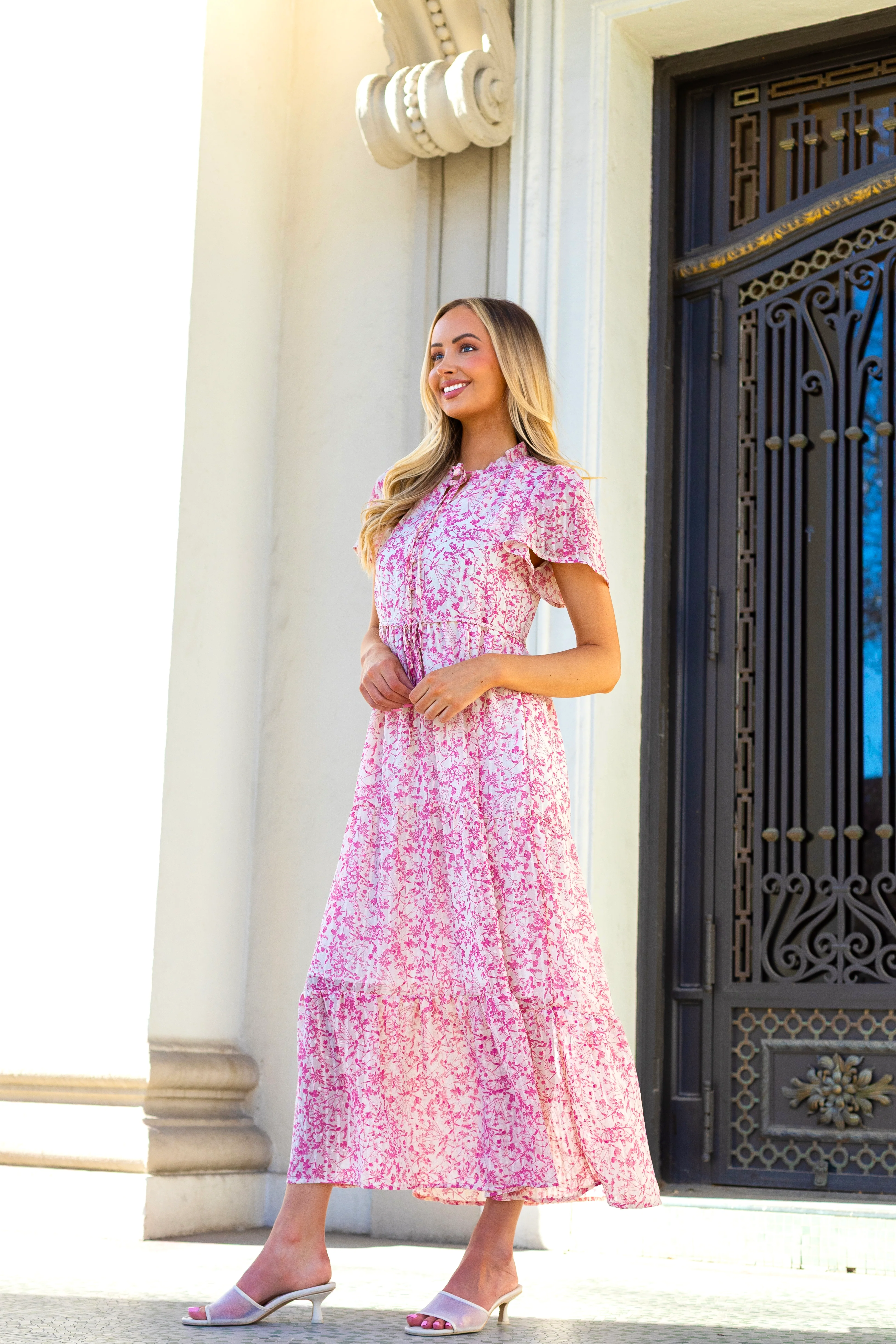 The Helena Ivory w/ Pink Floral Dresses - XNAUWBI