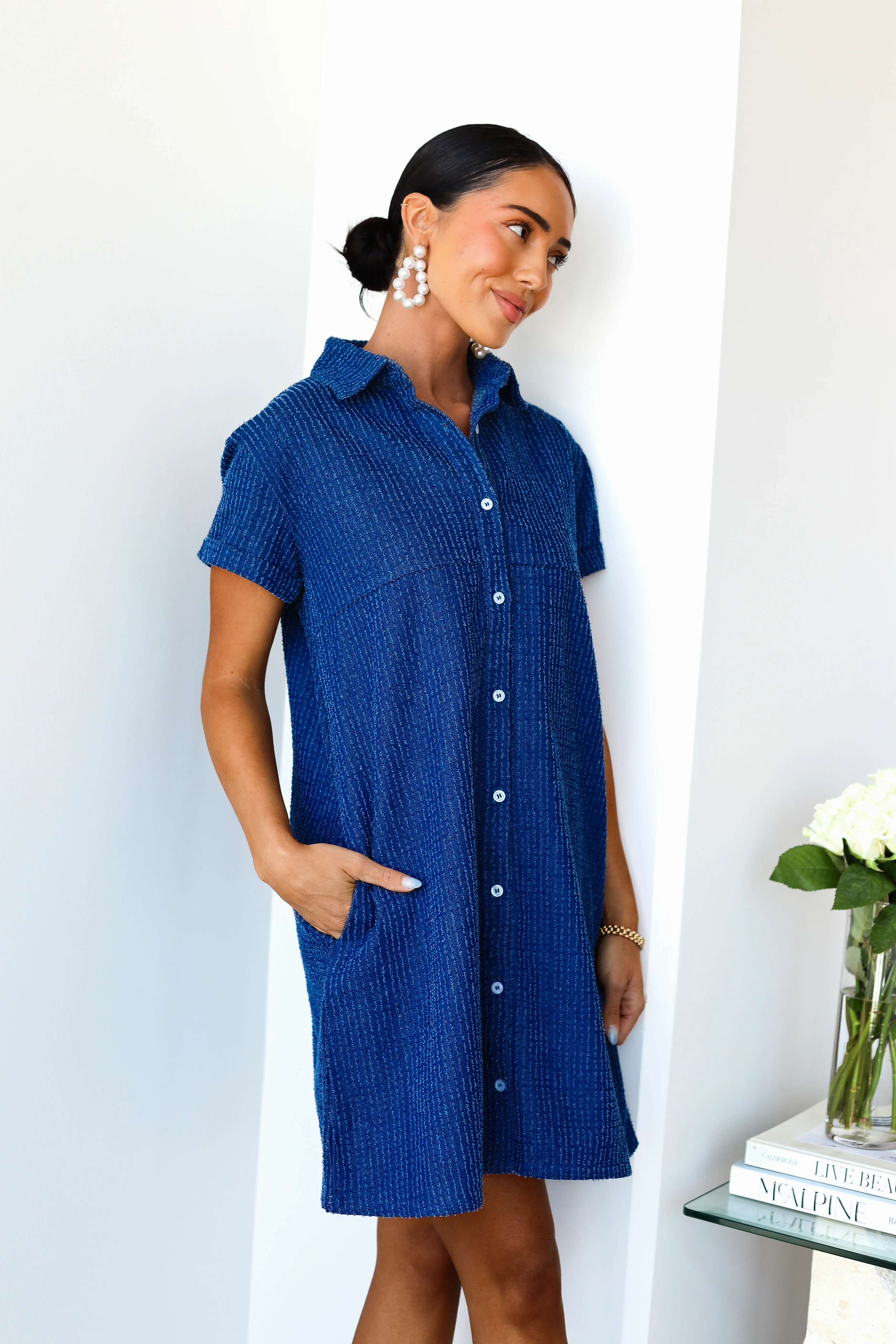 The Tia Textured Denim Dresses - XNAUWBI
