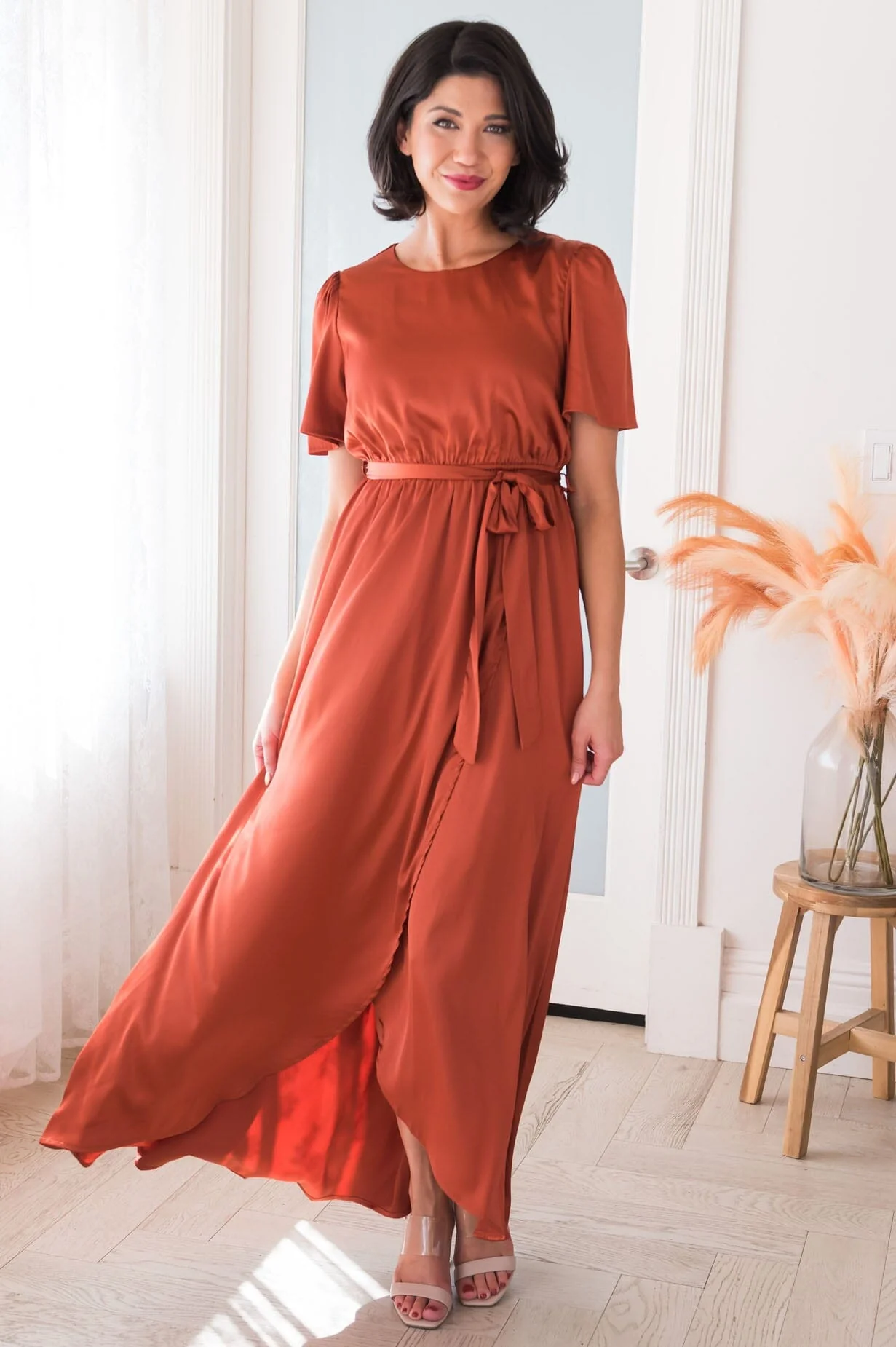 The Pristine Rust Lustre Shiny Satin Dresses - XNAUWBI