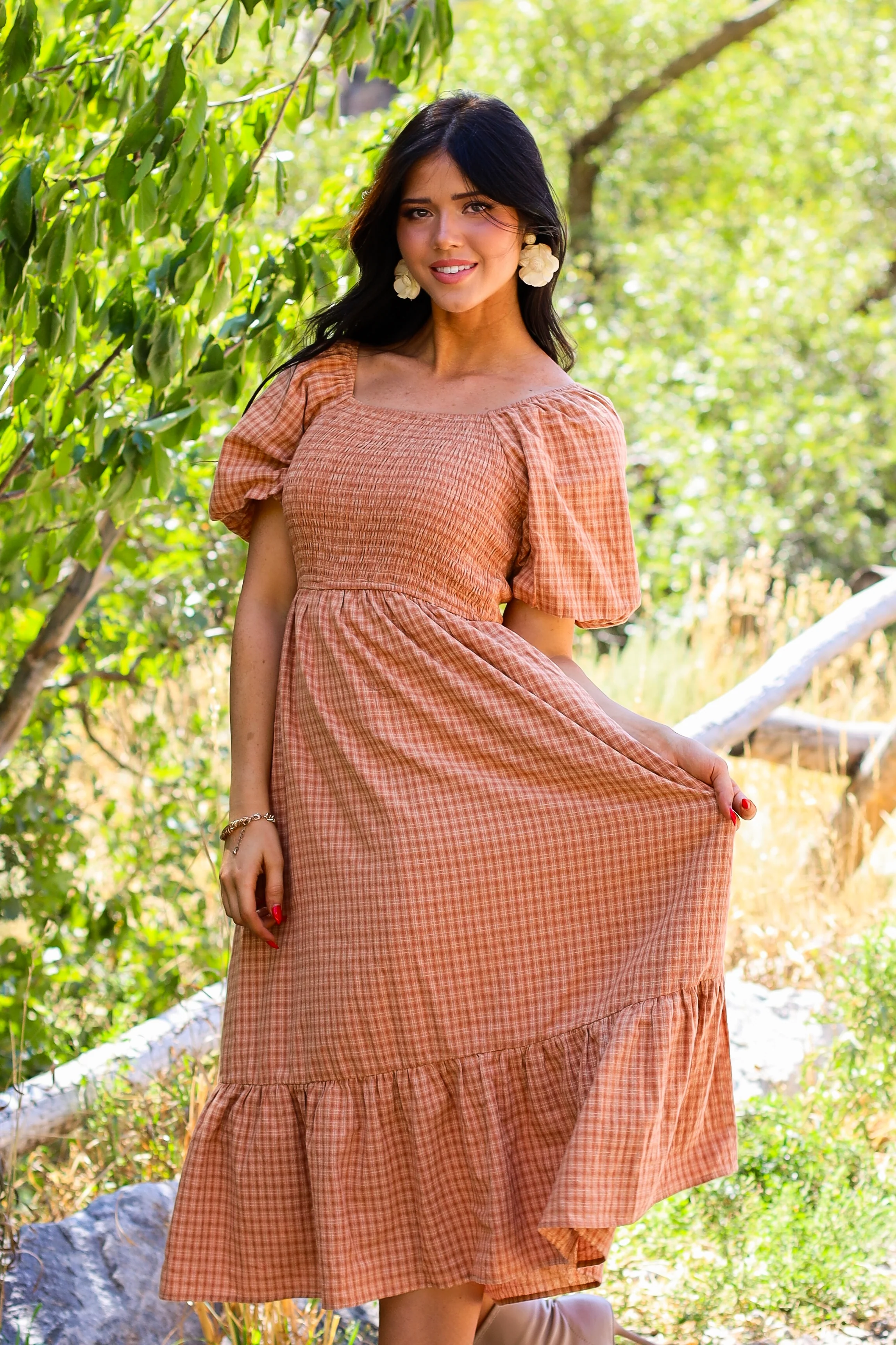 The Azra Light/Dark Clay Gingham Dresses - XNAUWBI
