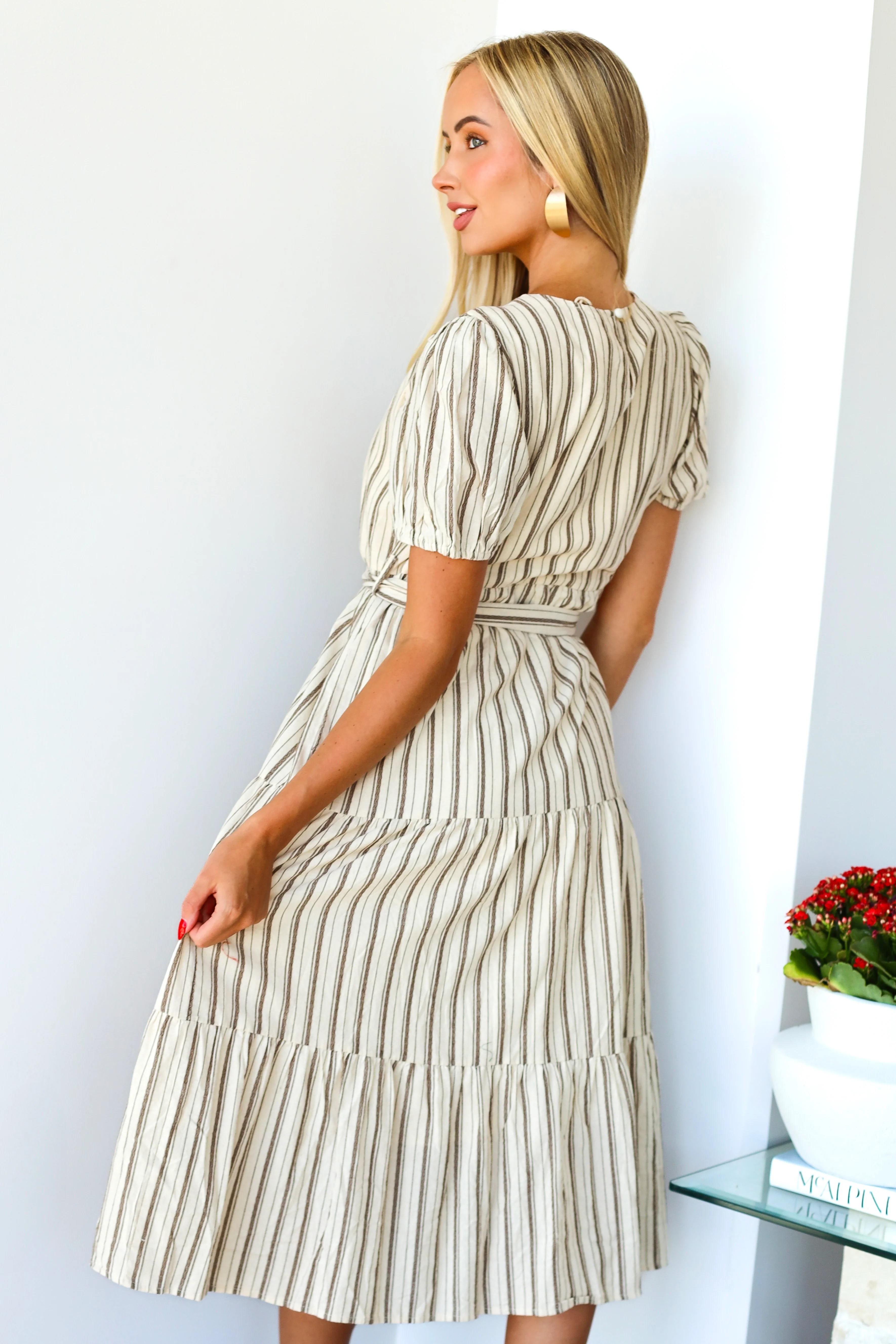 The Wailynn Ivory/Brown Stripe Dresses - XNAUWBI