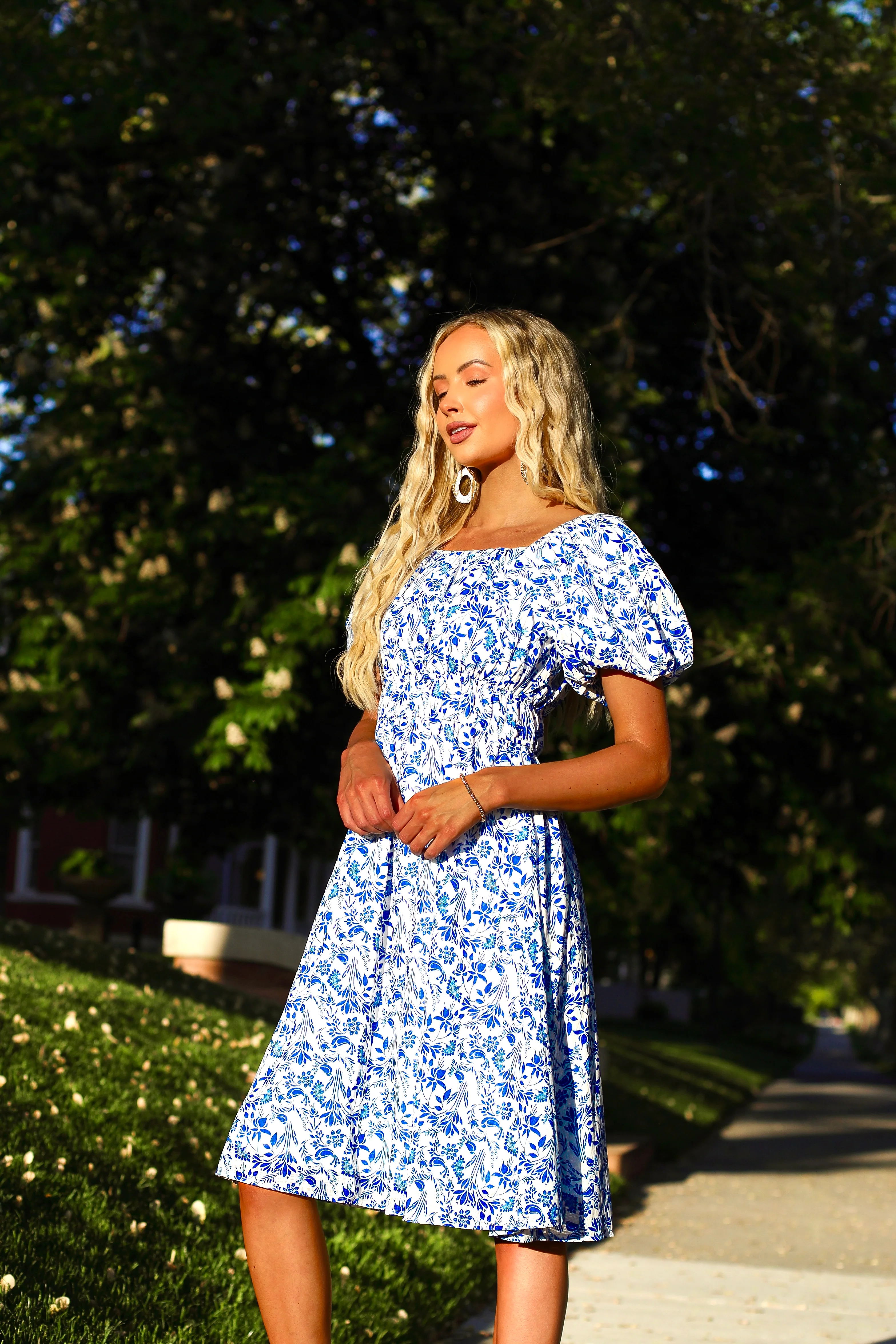 The Arla White/Blue Floral Dresses - XNAUWBI