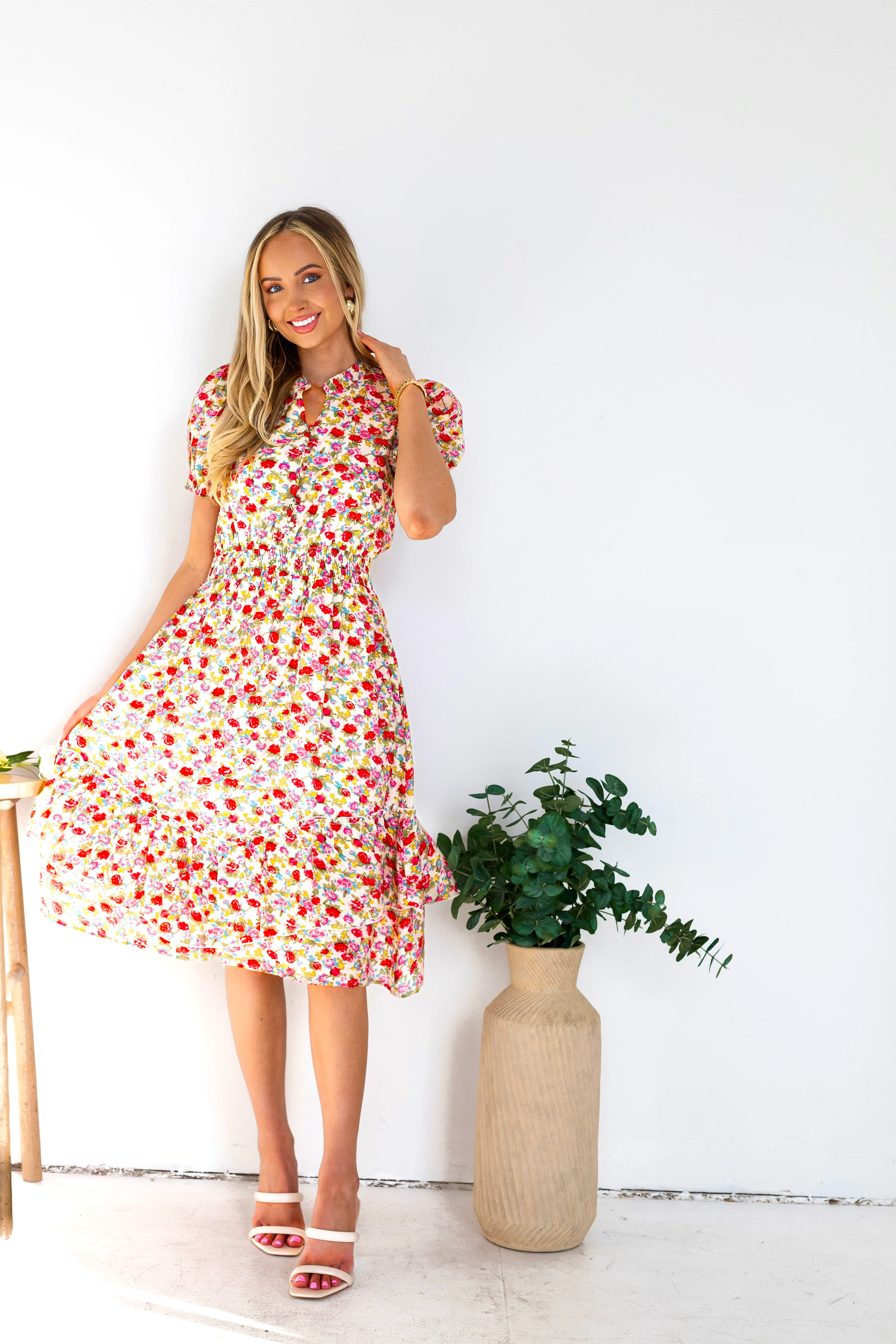 The Candi Cream/Pink Floral Dresses - XNAUWBI