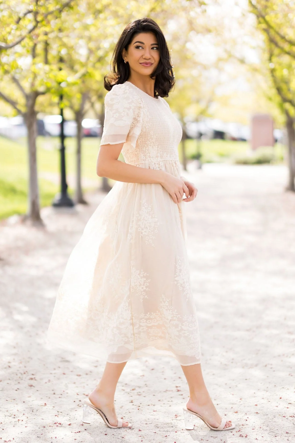 The Sonnet Champagne Embroidery & Lace Dresses - XNAUWBI