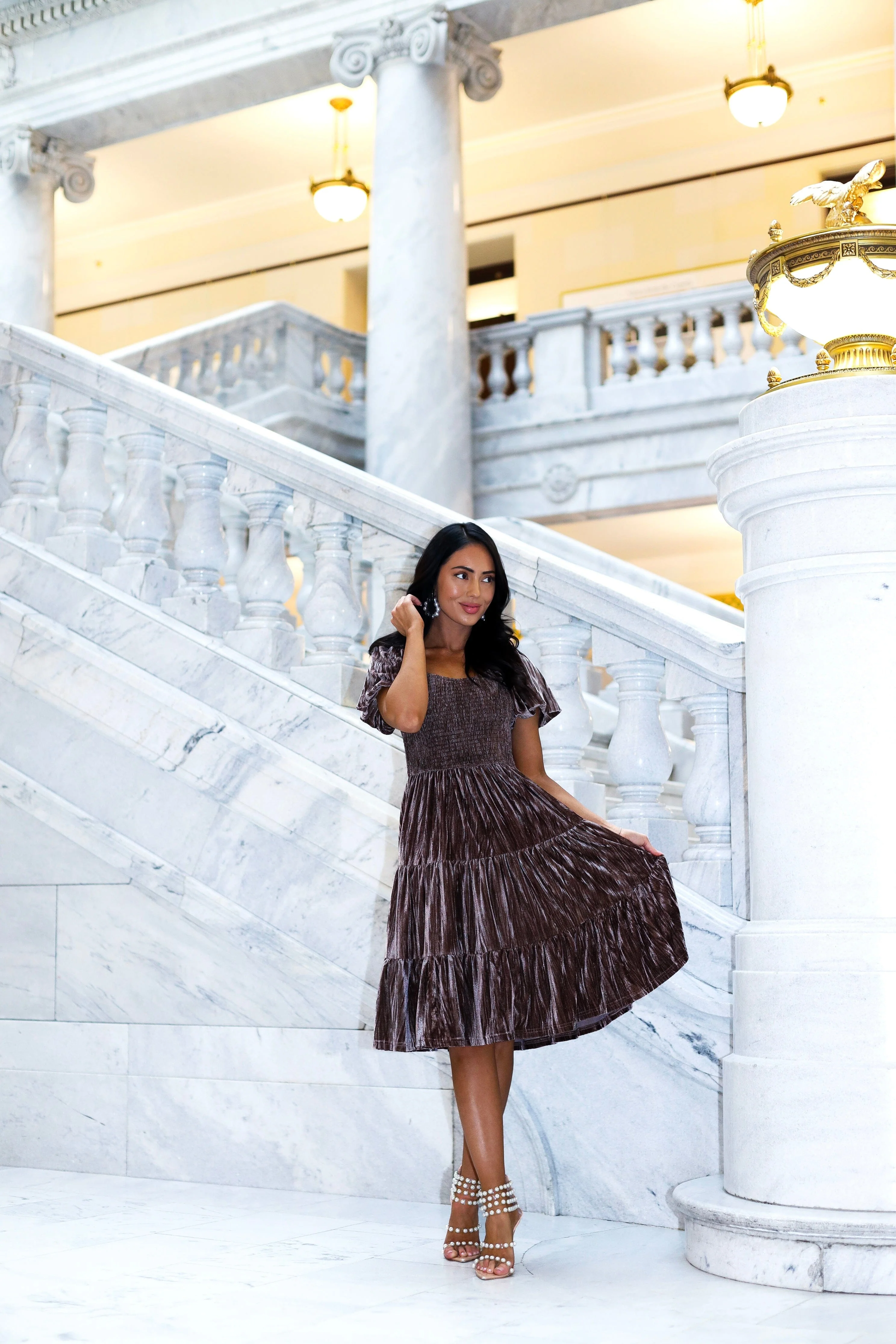 The Franny Taupe Velvet Dresses - XNAUWBI