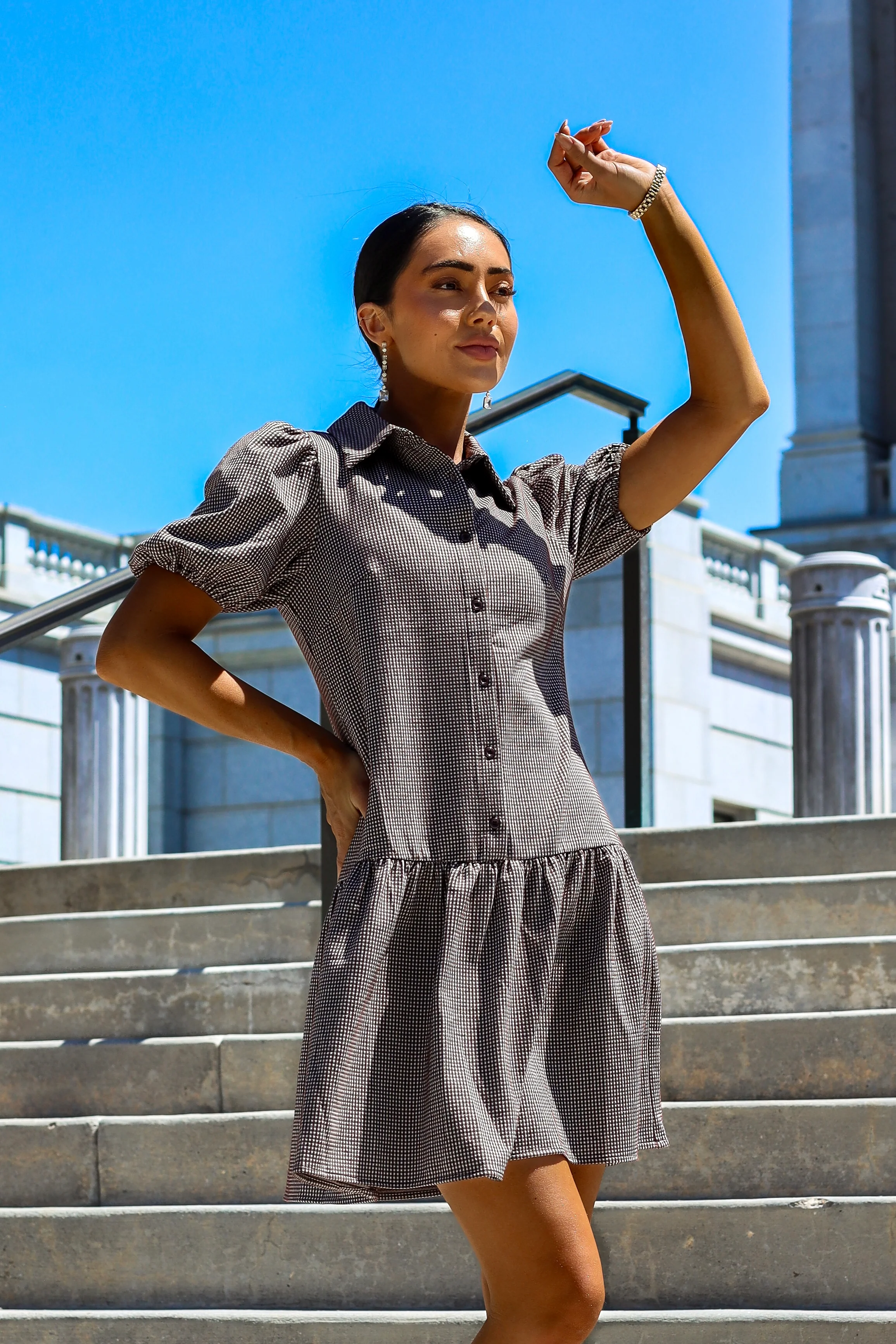 The Esme Chocolate Check Dresses - XNAUWBI