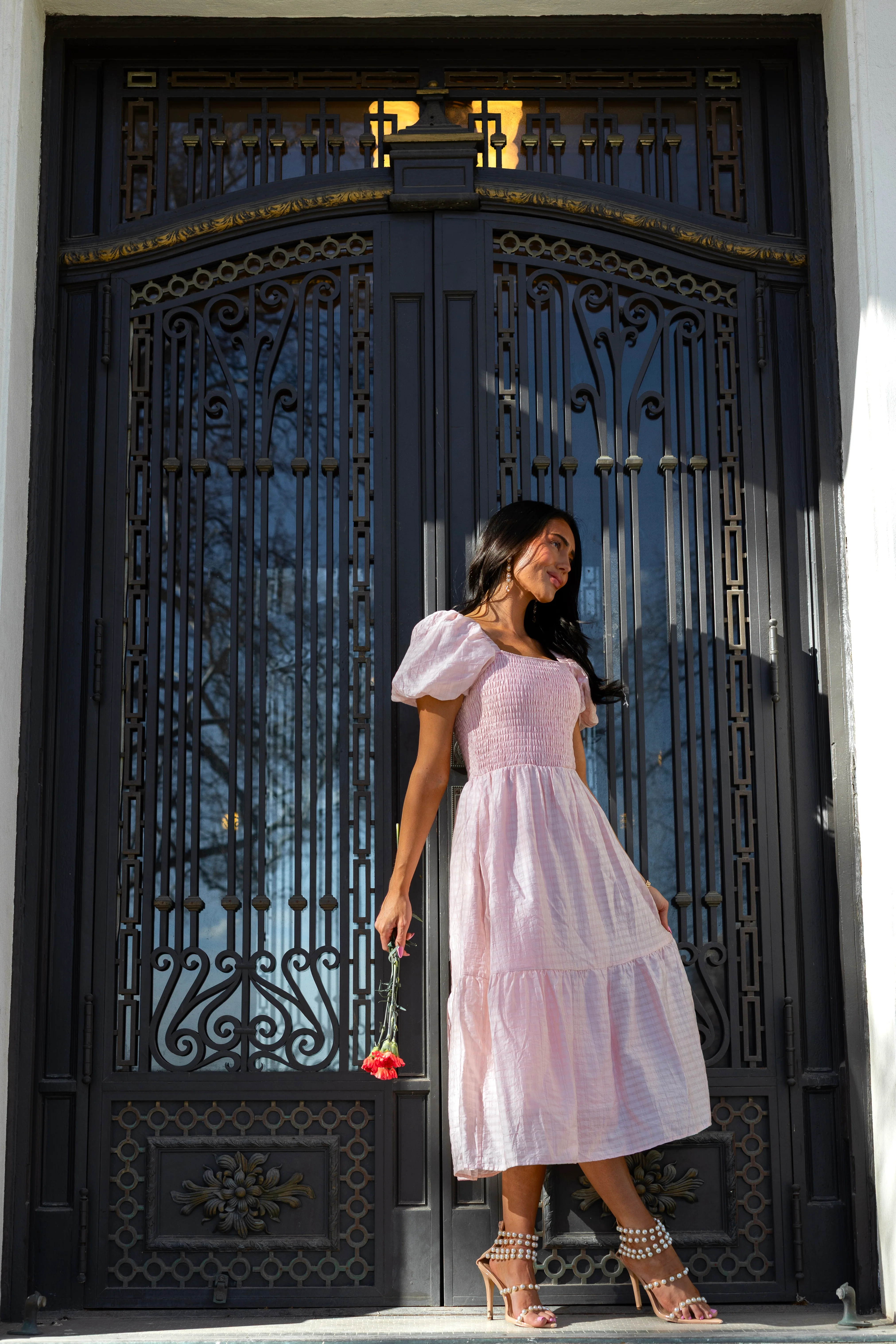 The Yareli Elegant Blush Stripe Dresses - XNAUWBI