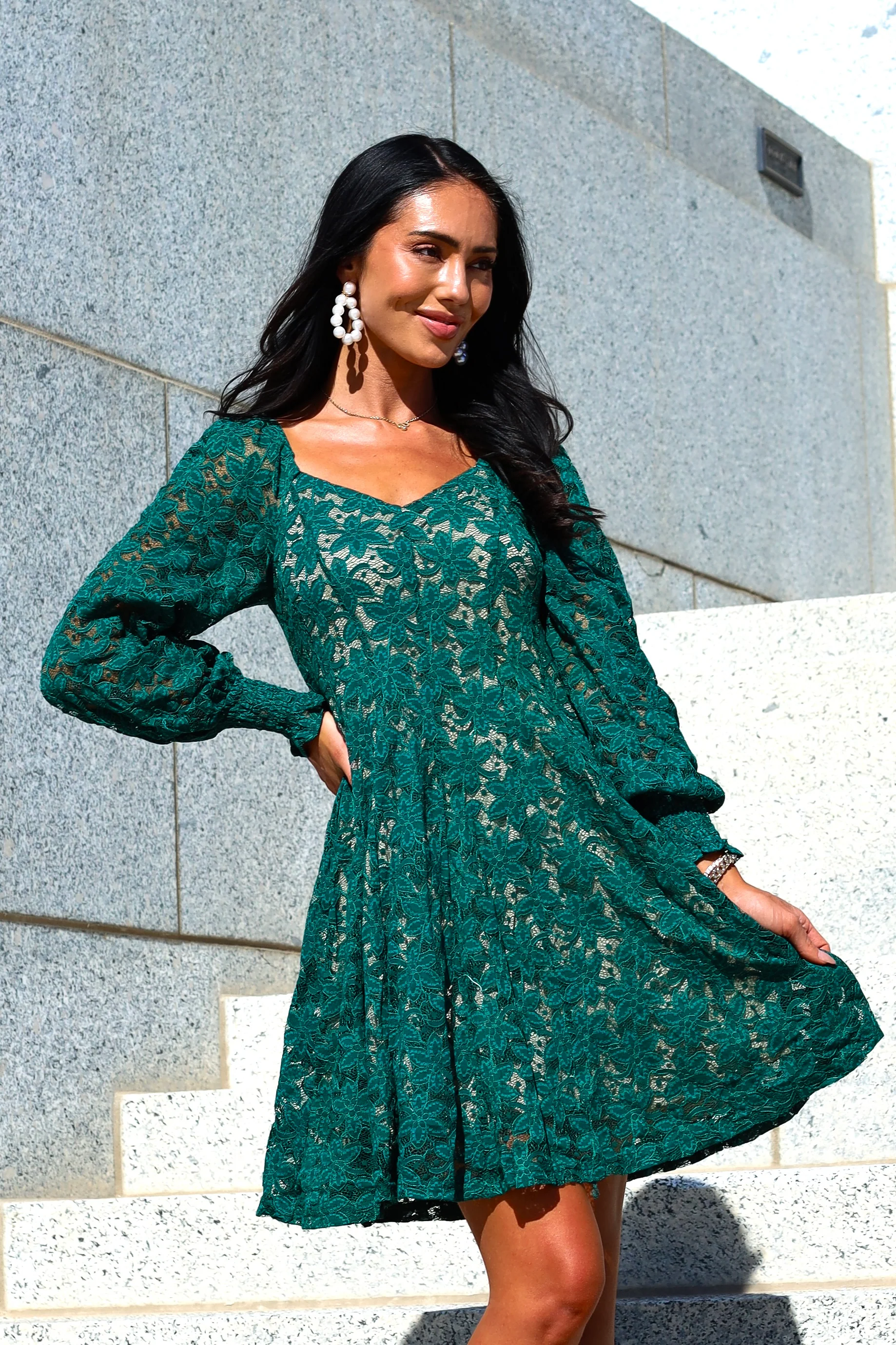 The Amery Emerald Lace Dresses - XNAUWBI