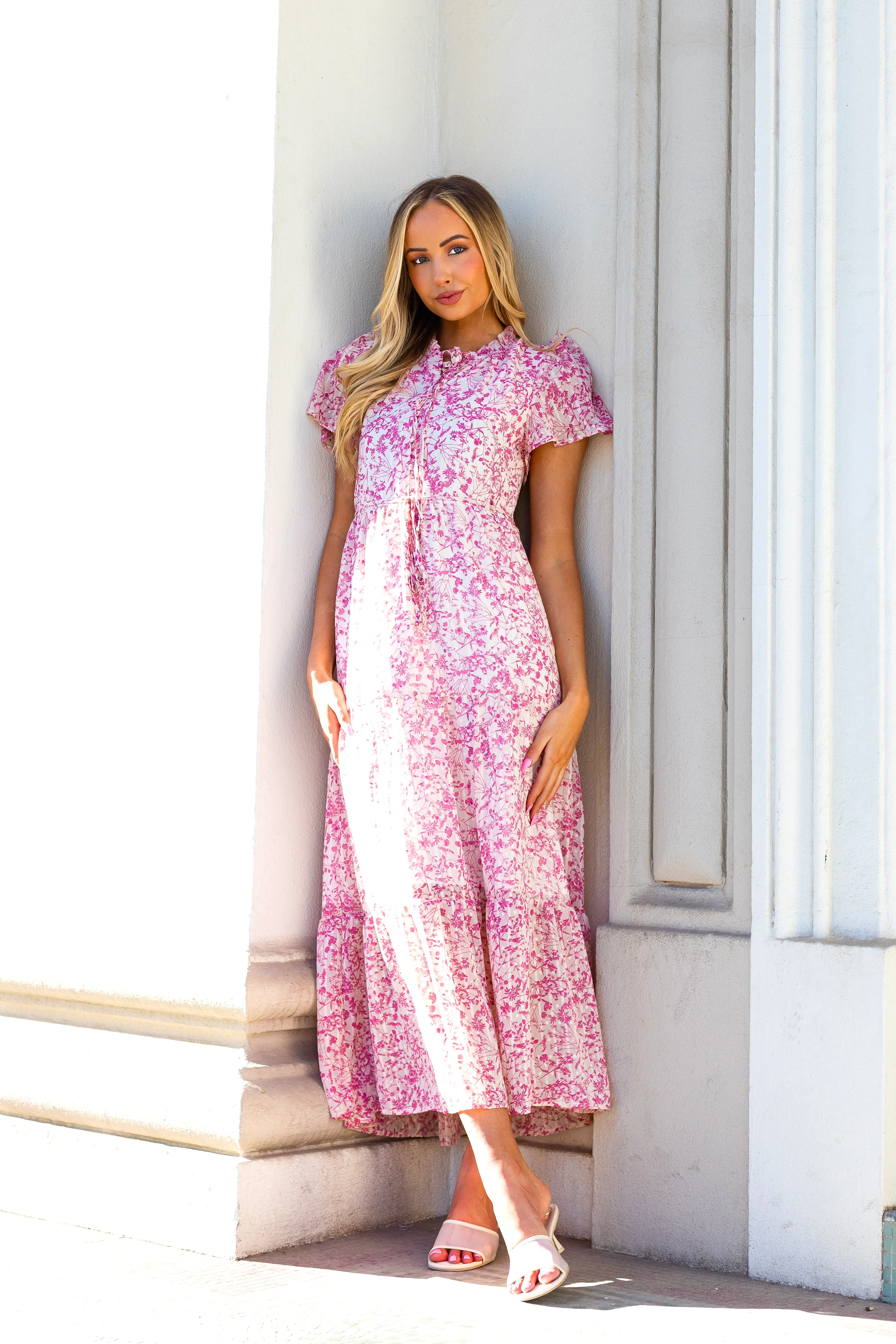 The Helena Ivory w/ Pink Floral Dresses - XNAUWBI