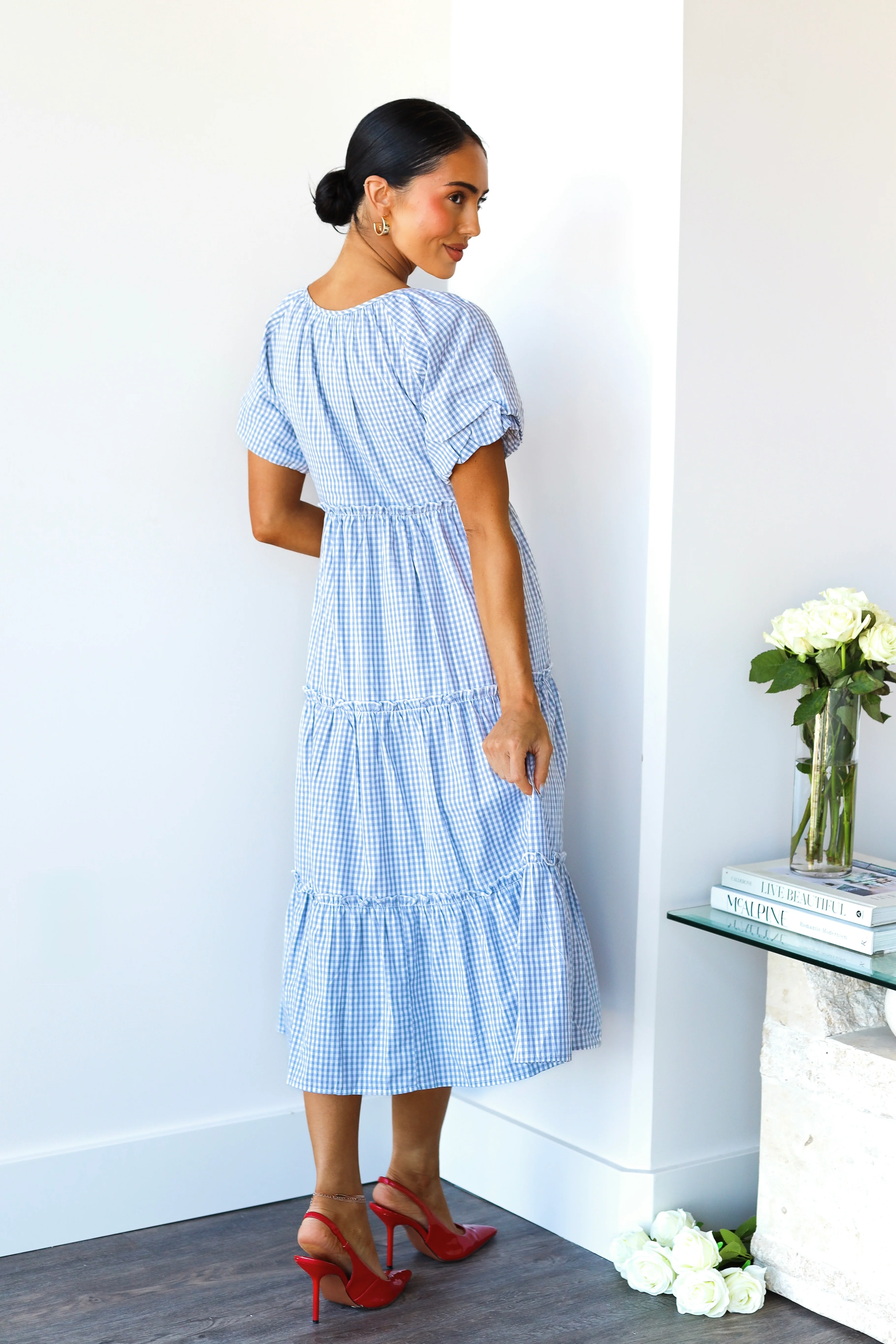 The Serena Gray Check Dresses - XNAUWBI