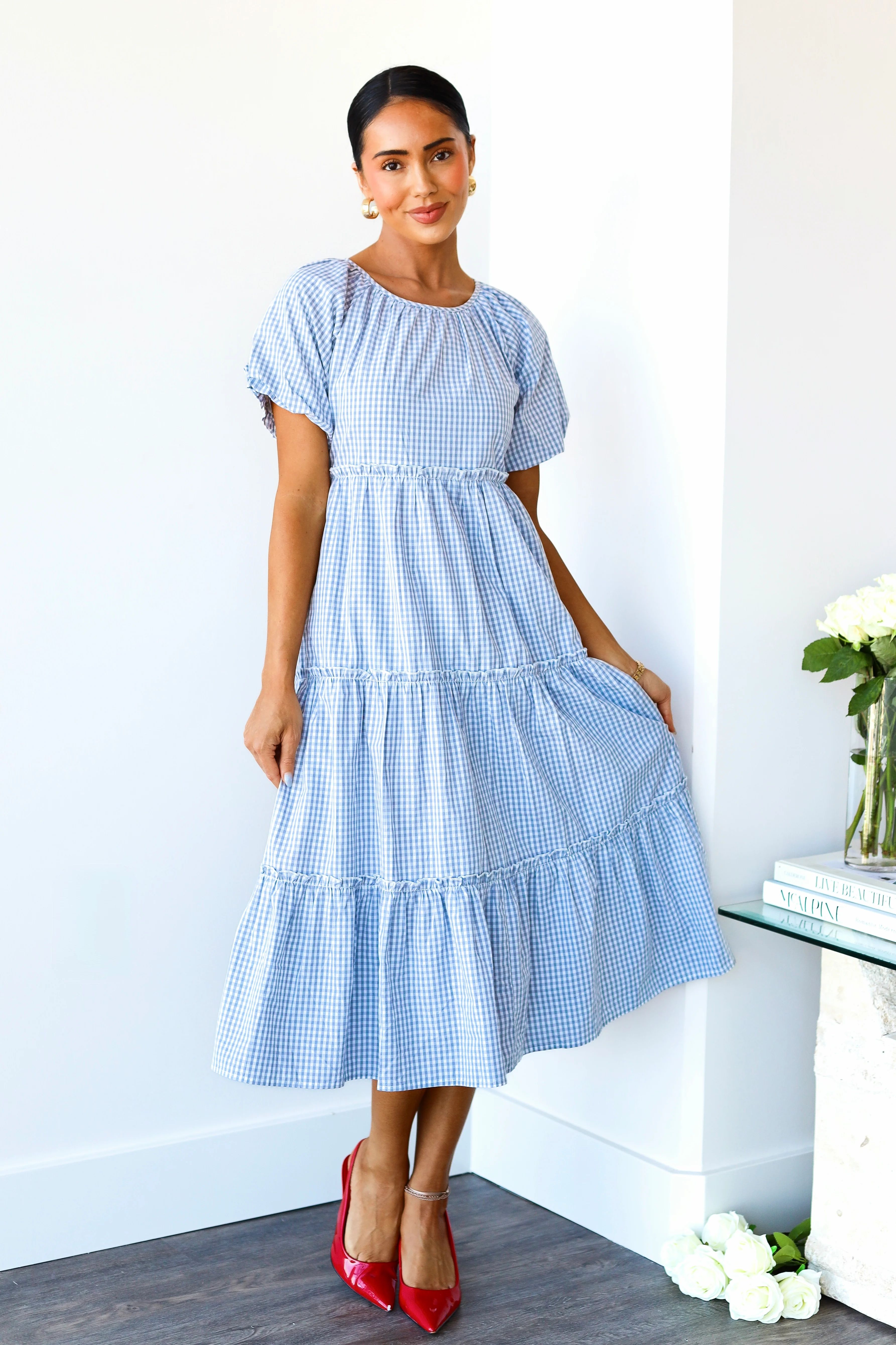 The Serena Gray Check Dresses - XNAUWBI