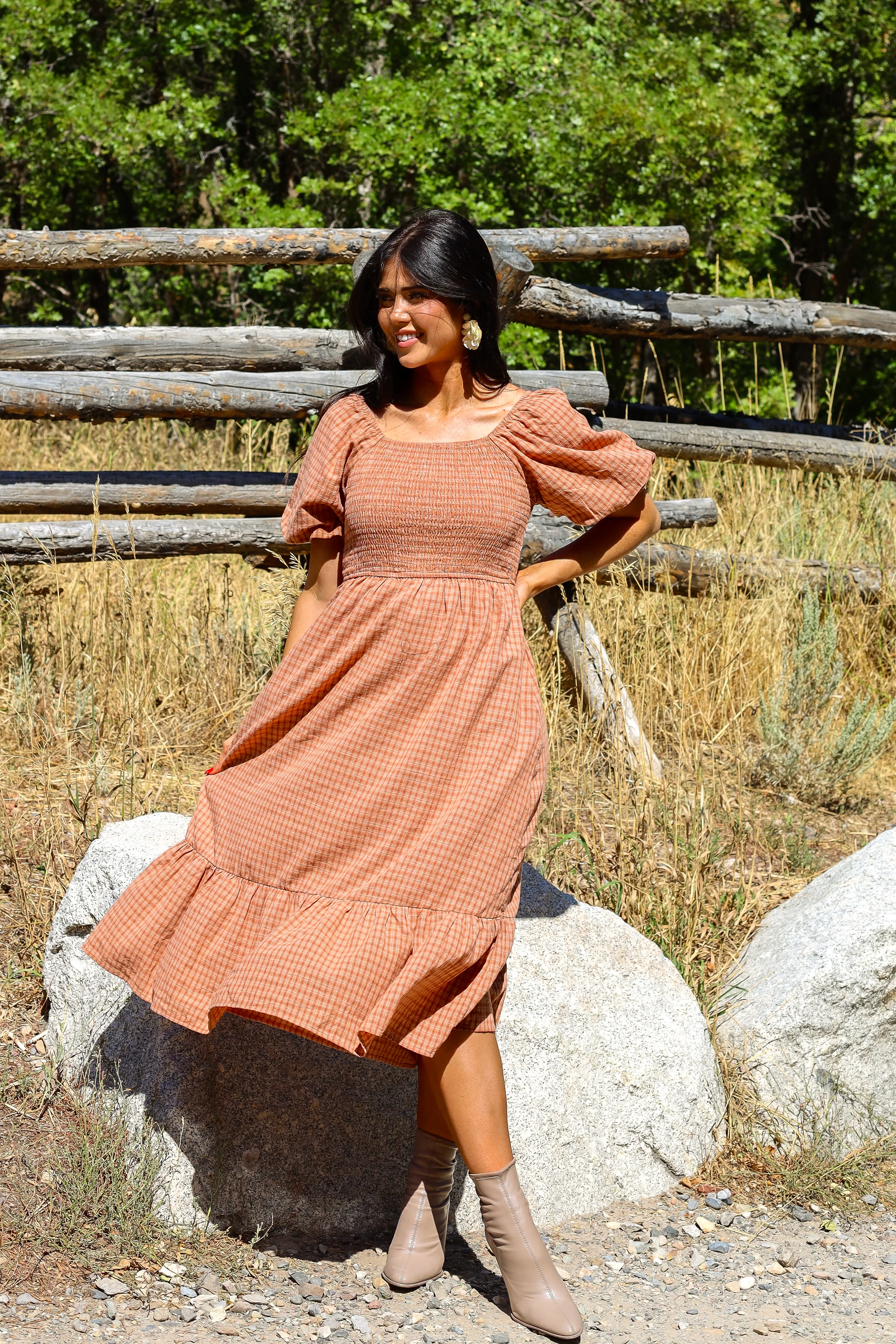 The Azra Light/Dark Clay Gingham Dresses - XNAUWBI