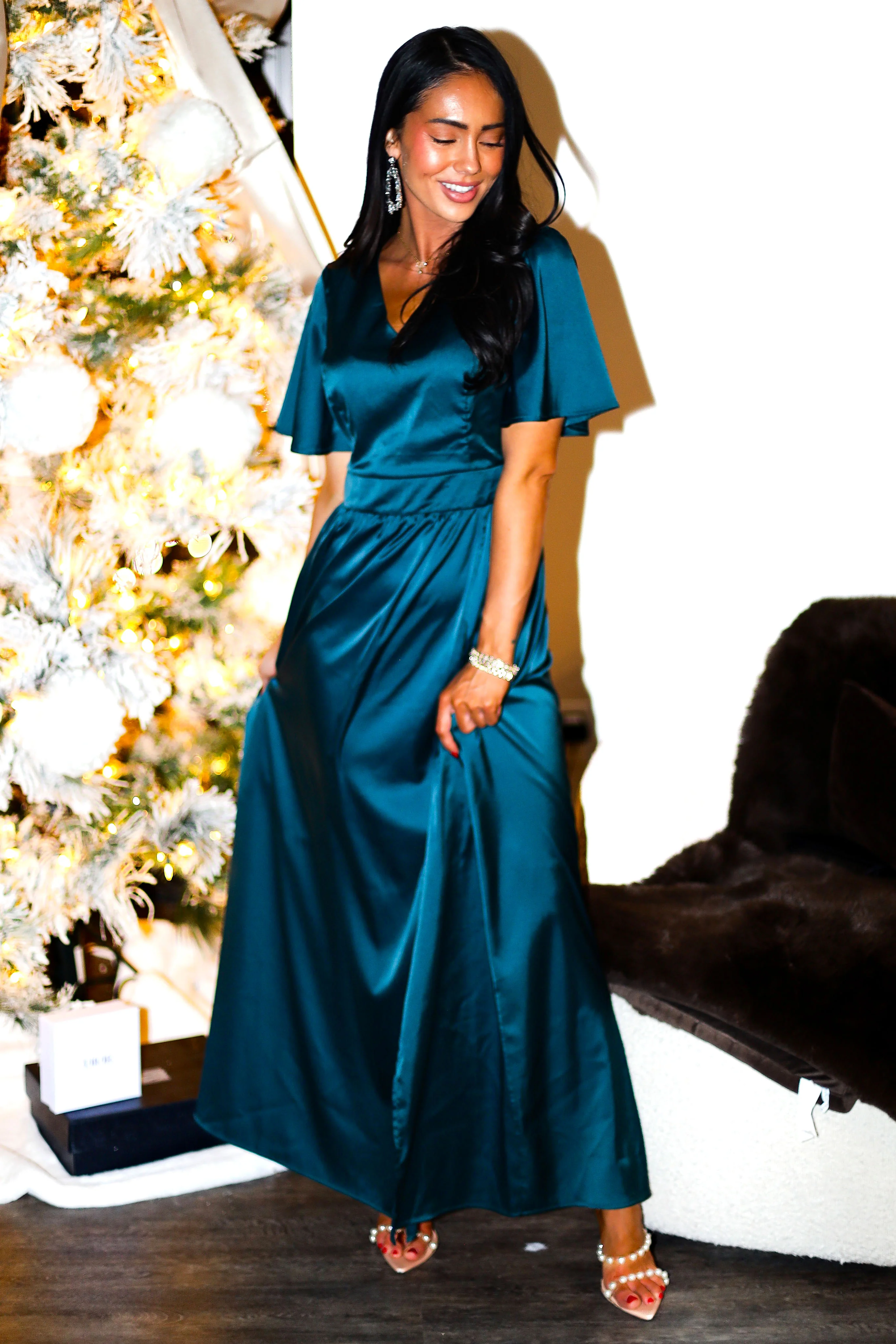 The Mabelyn Dark Teal Matte Satin Dresses - XNAUWBI
