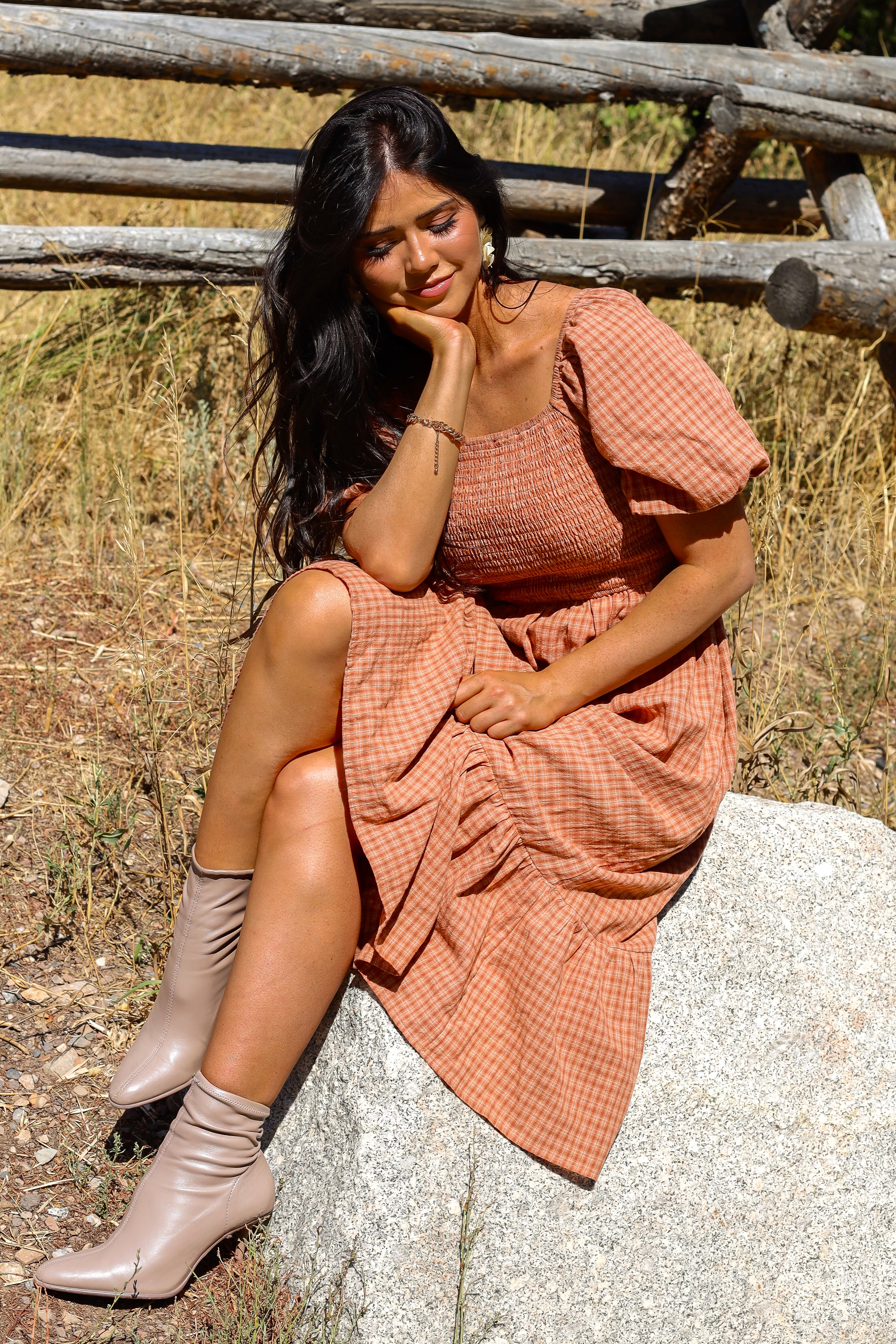 The Azra Light/Dark Clay Gingham Dresses - XNAUWBI