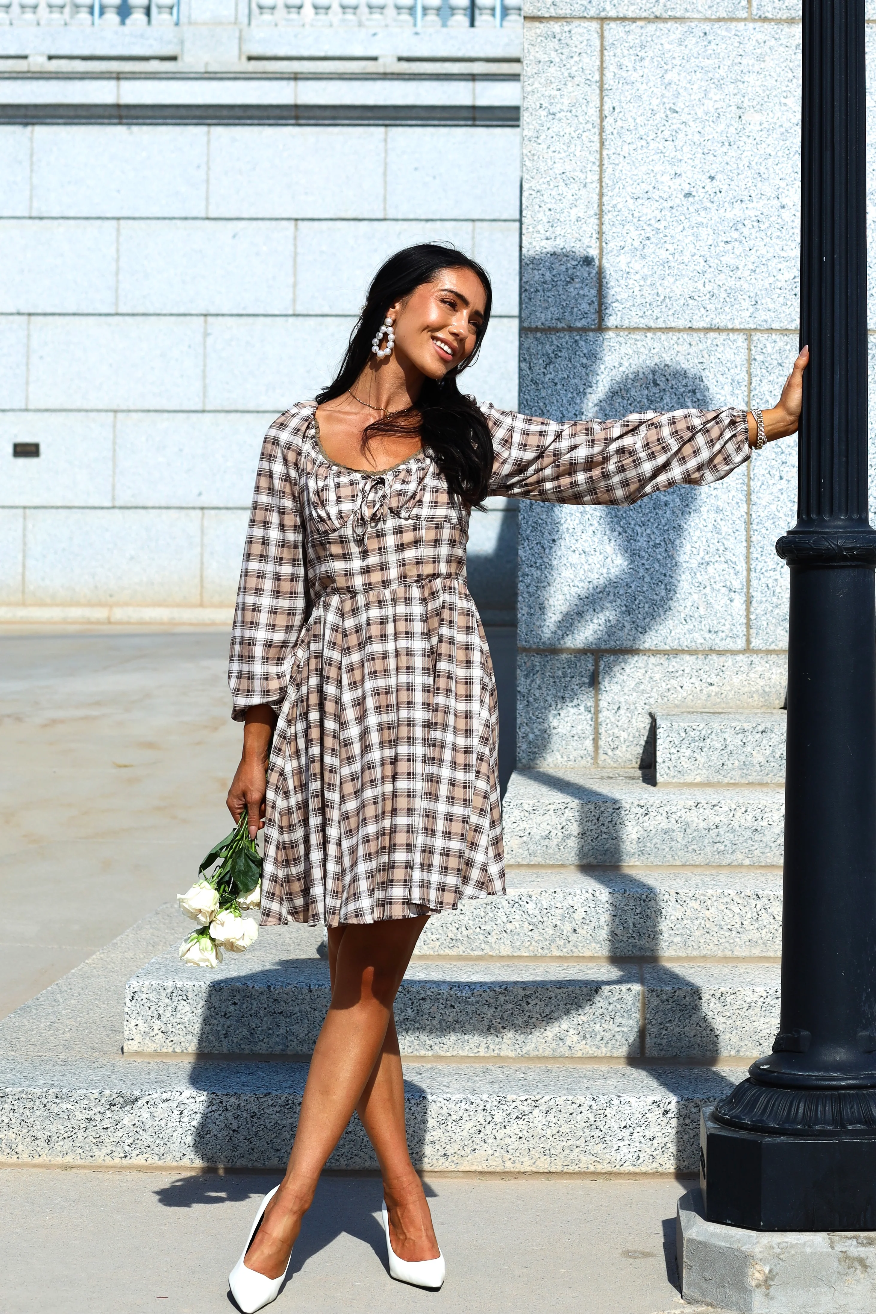 The Lionne Brown/Taupe/Beige Plaid Dresses - XNAUWBI