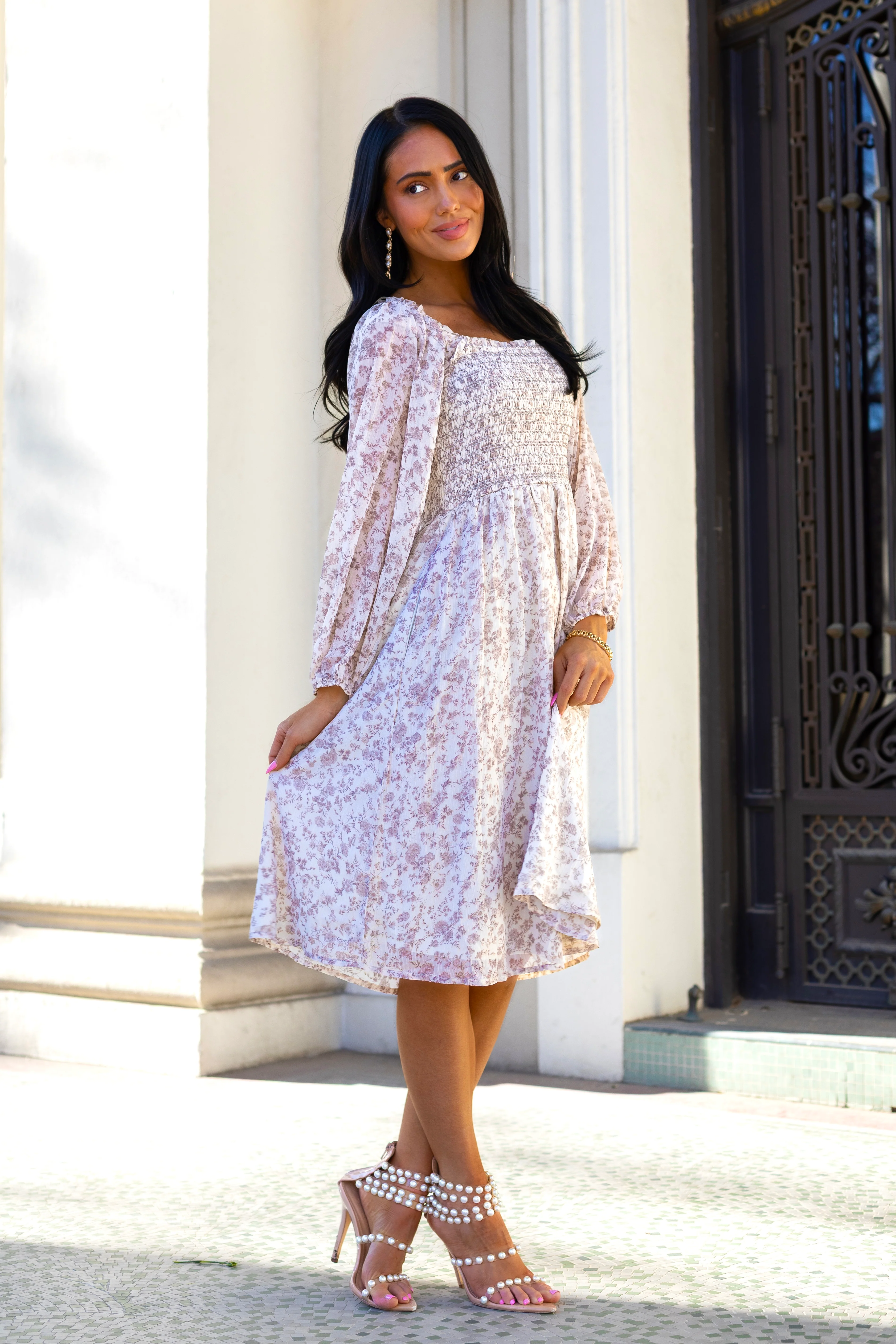 The Audrey Cream/Taupe Floral Dresses - XNAUWBI