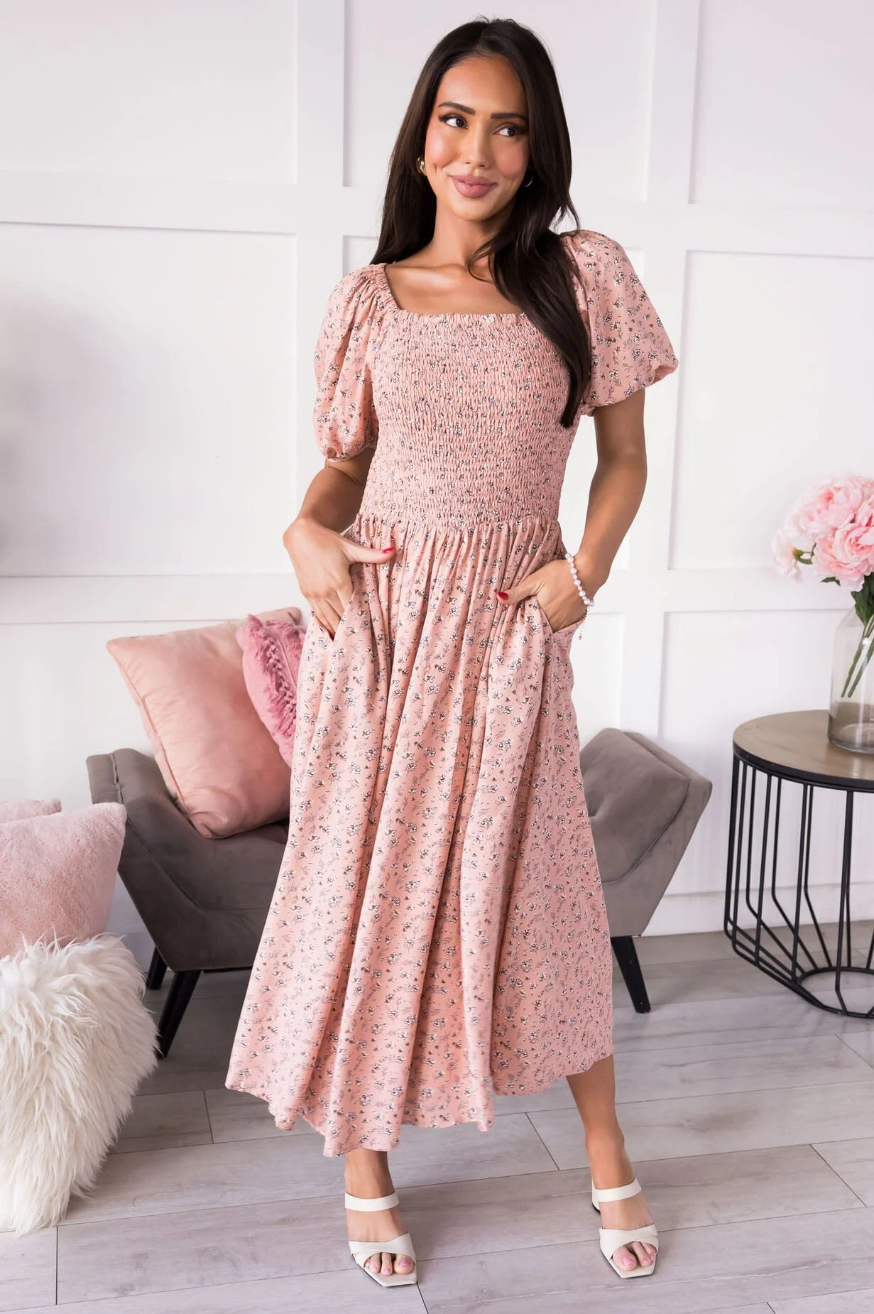 The Kieran Blush Floral Dresses - XNAUWBI