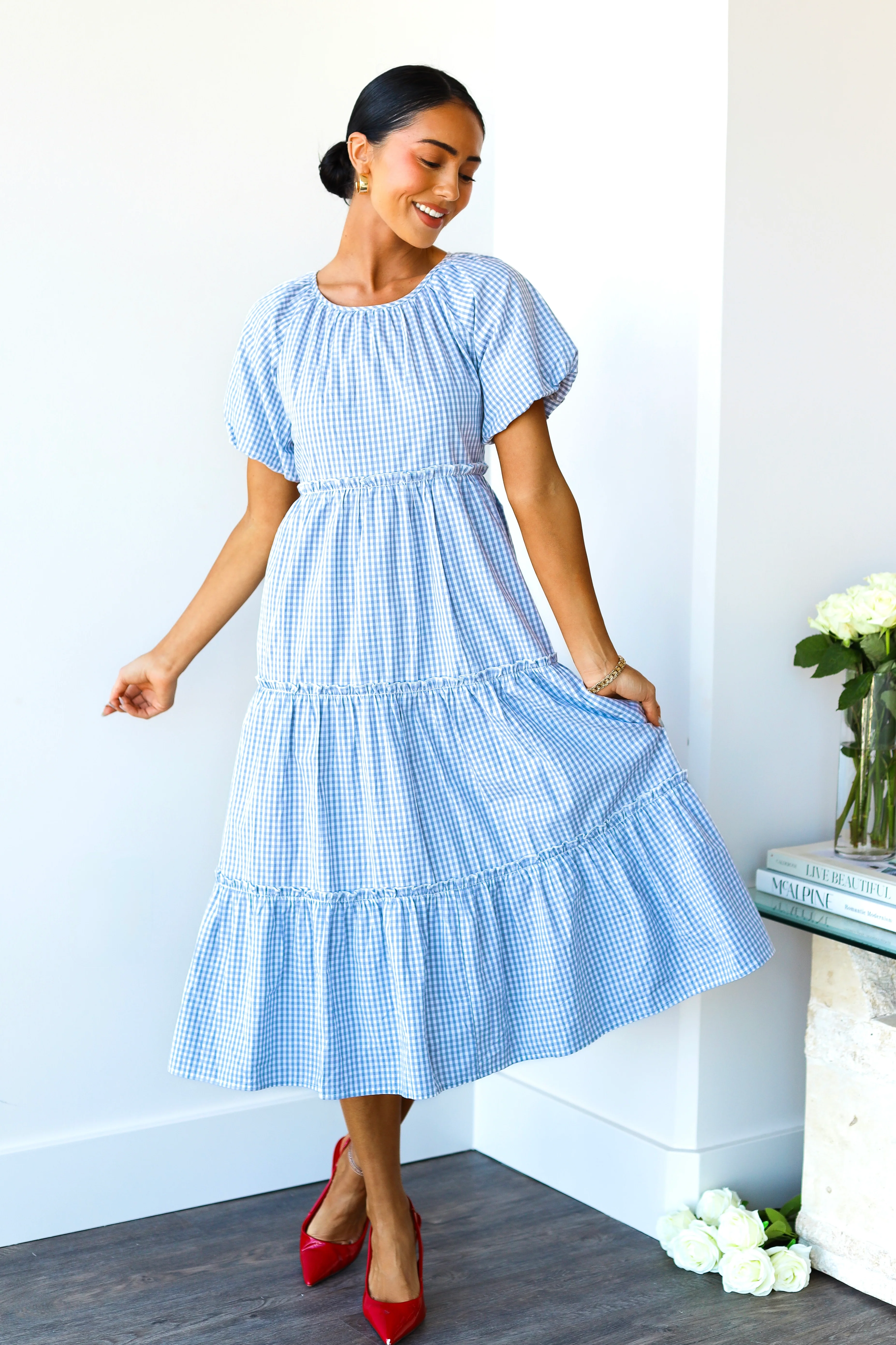 The Serena Gray Check Dresses - XNAUWBI