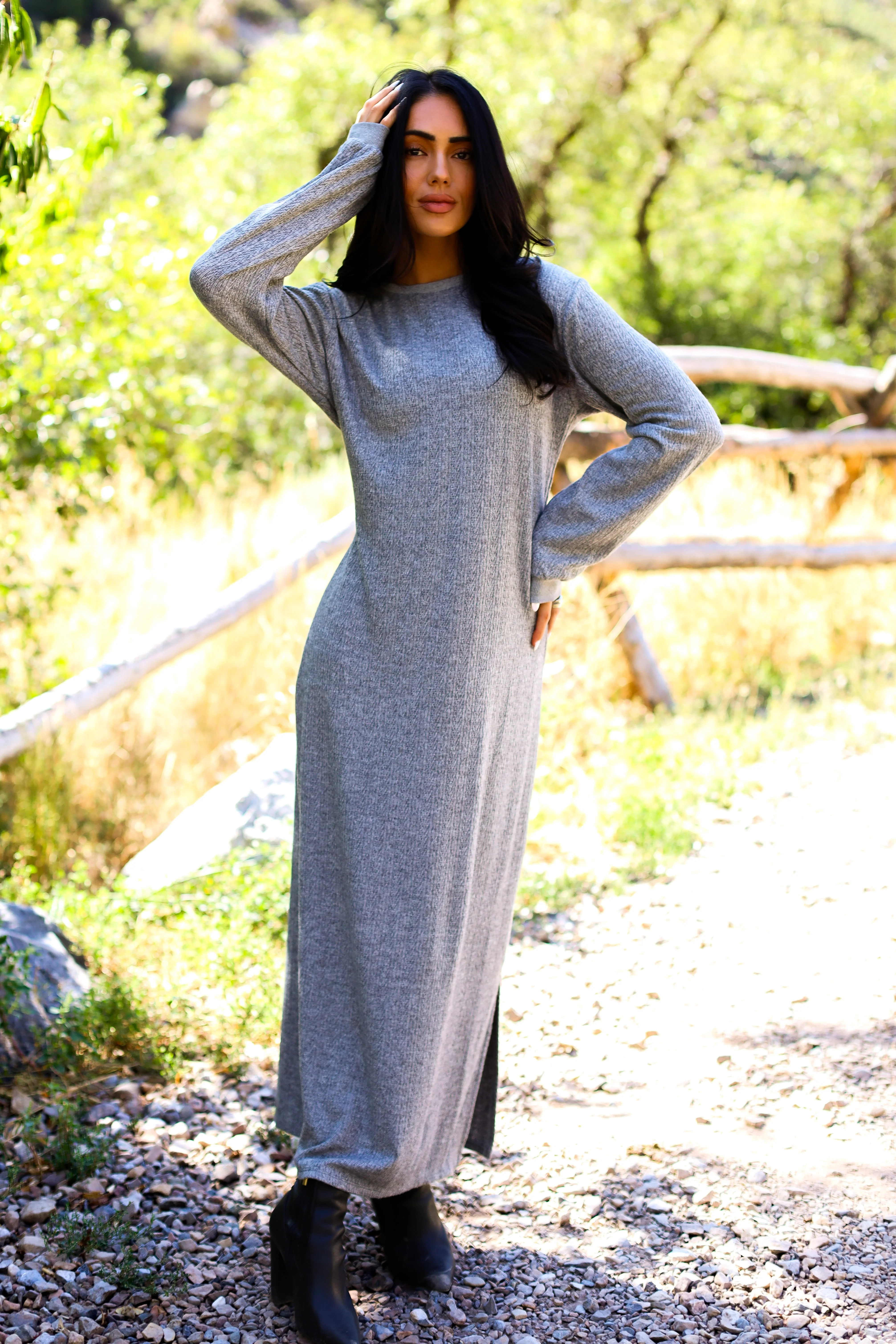 The Arden Speckled Grey Dresses - XNAUWBI