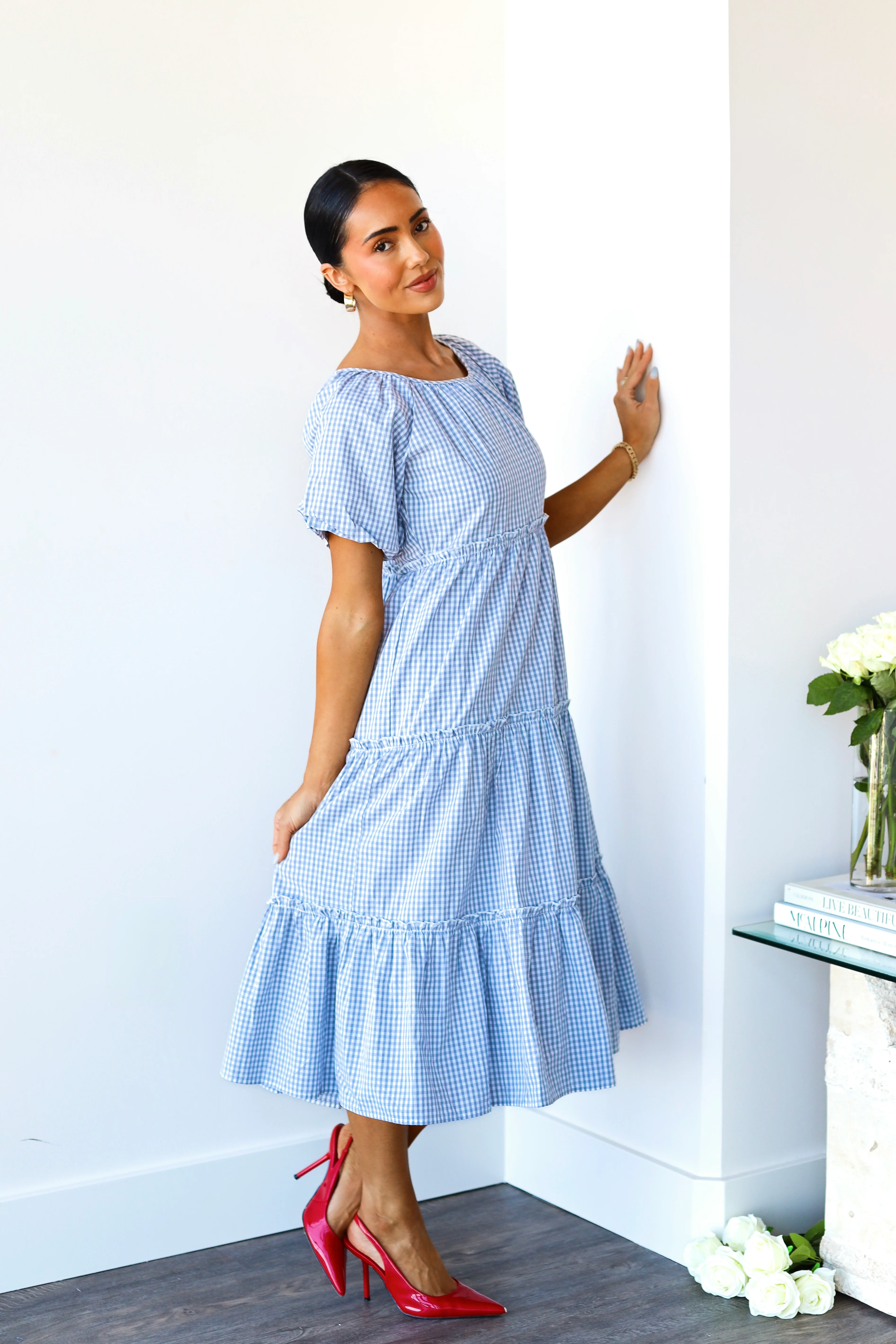 The Serena Gray Check Dresses - XNAUWBI