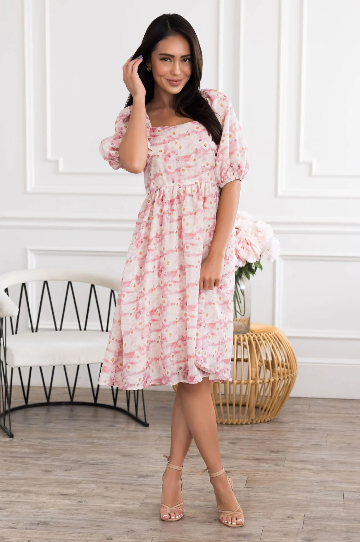 The Jaceline Ivory/Pink Watercolor Dresses - XNAUWBI