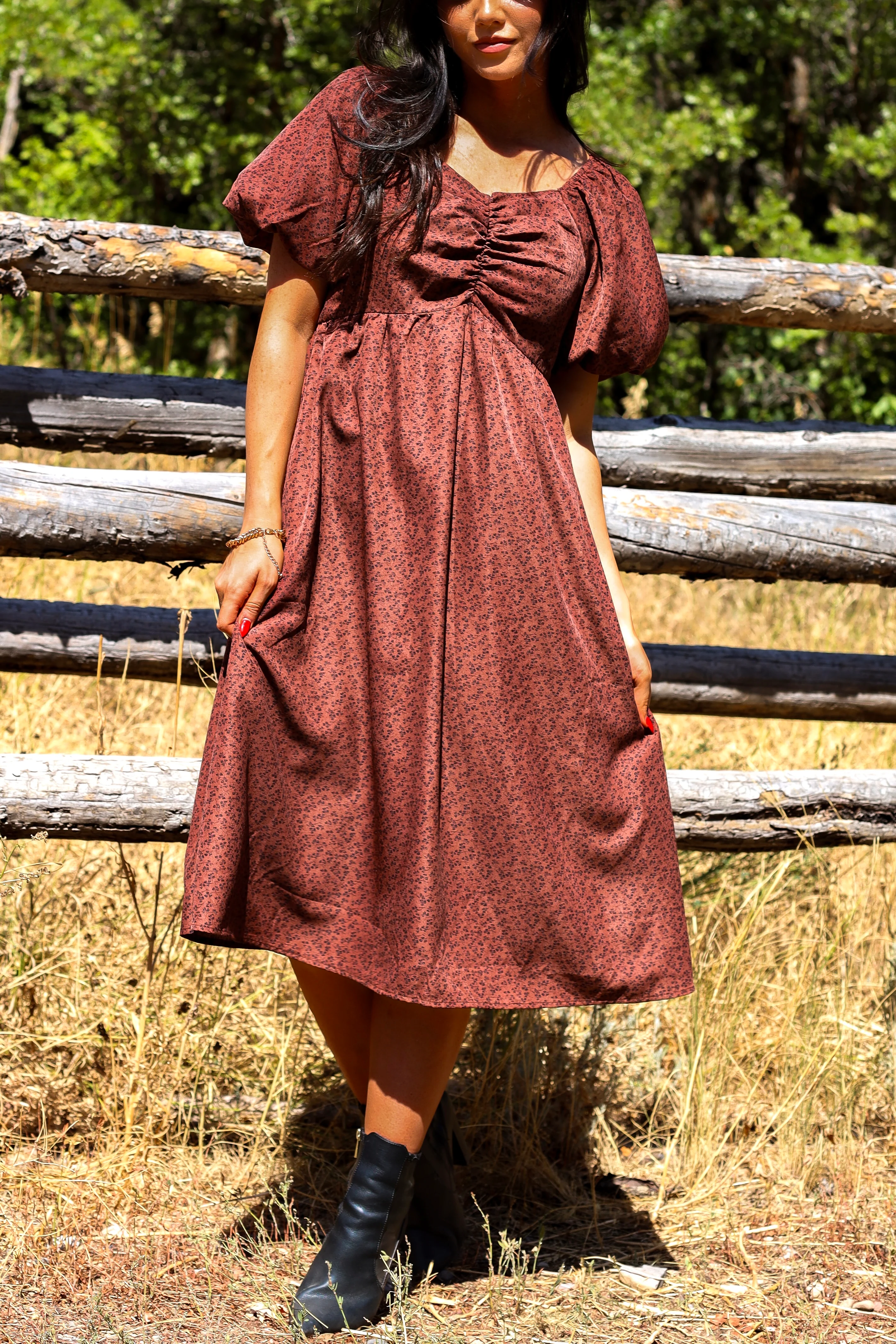 The Charette Chestnut Mini Floral Dresses - XNAUWBI