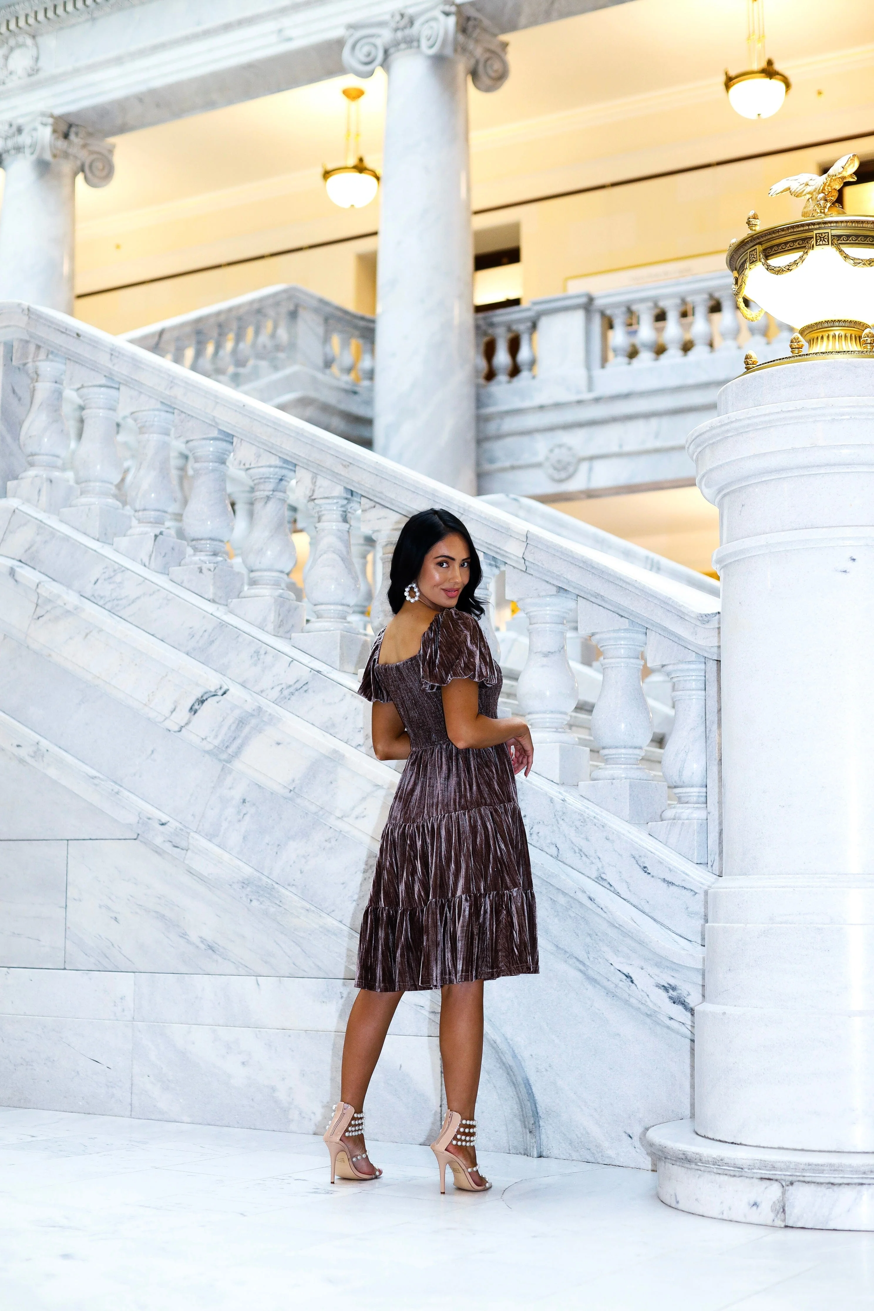 The Franny Taupe Velvet Dresses - XNAUWBI