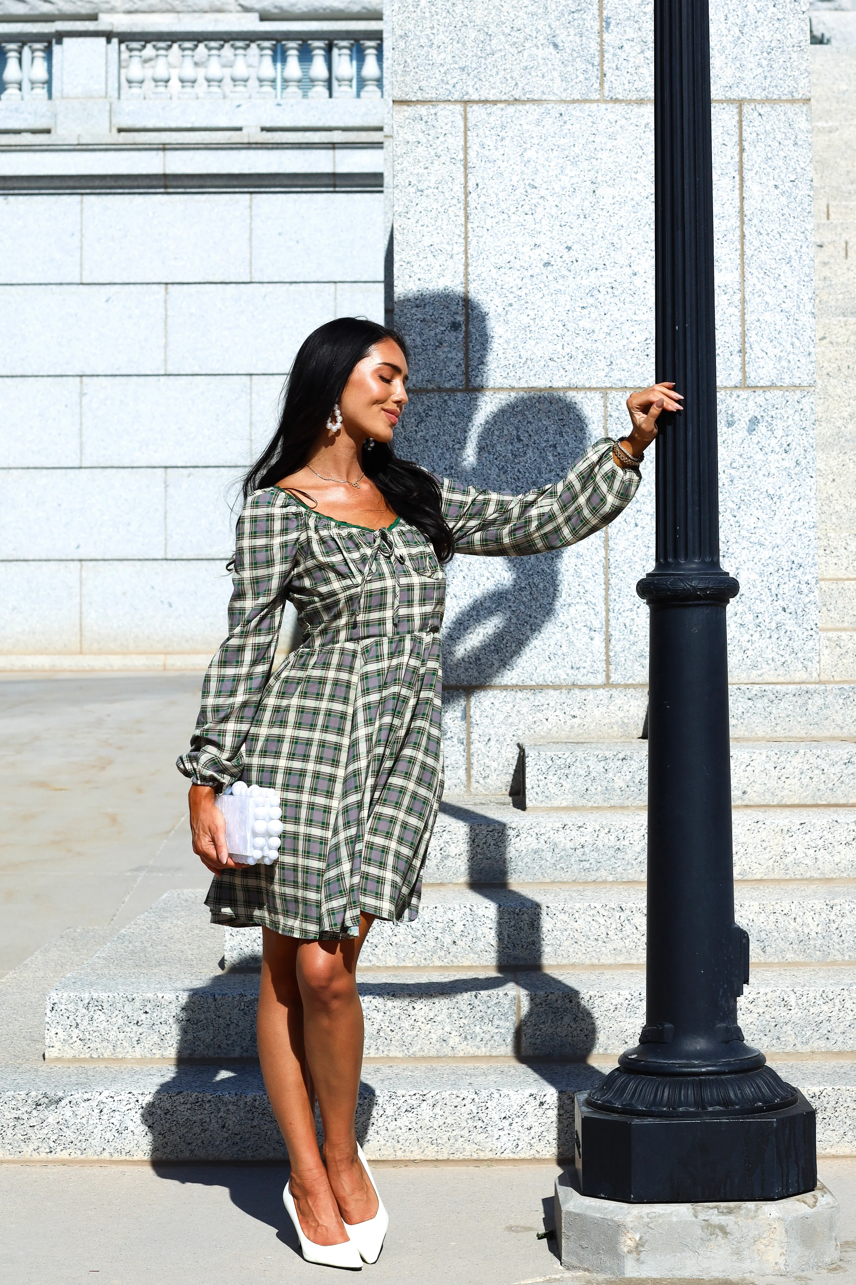 The Lionne Evergreen/Grey/Beige Plaid Dresses - XNAUWBI