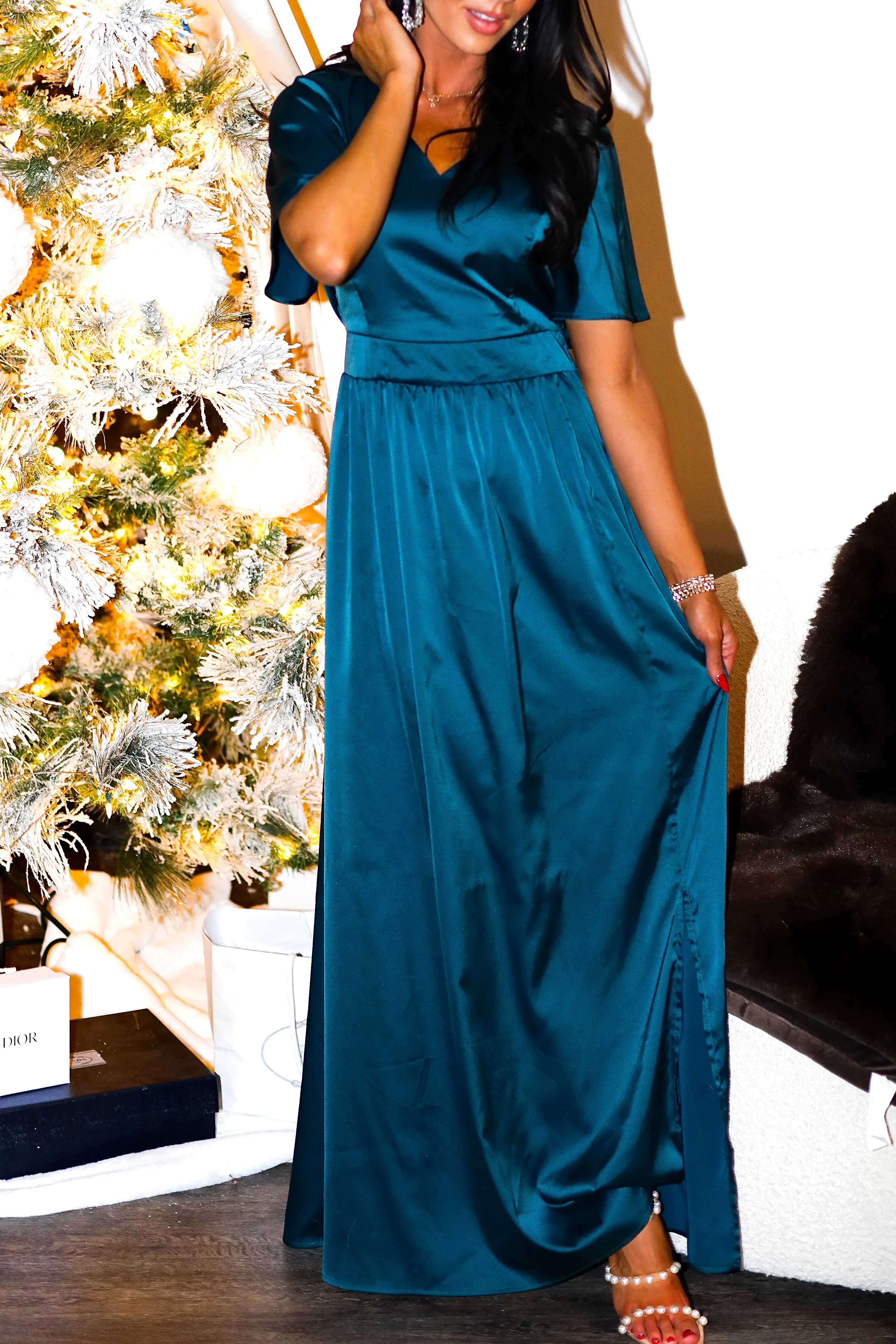 The Mabelyn Dark Teal Matte Satin Dresses - XNAUWBI