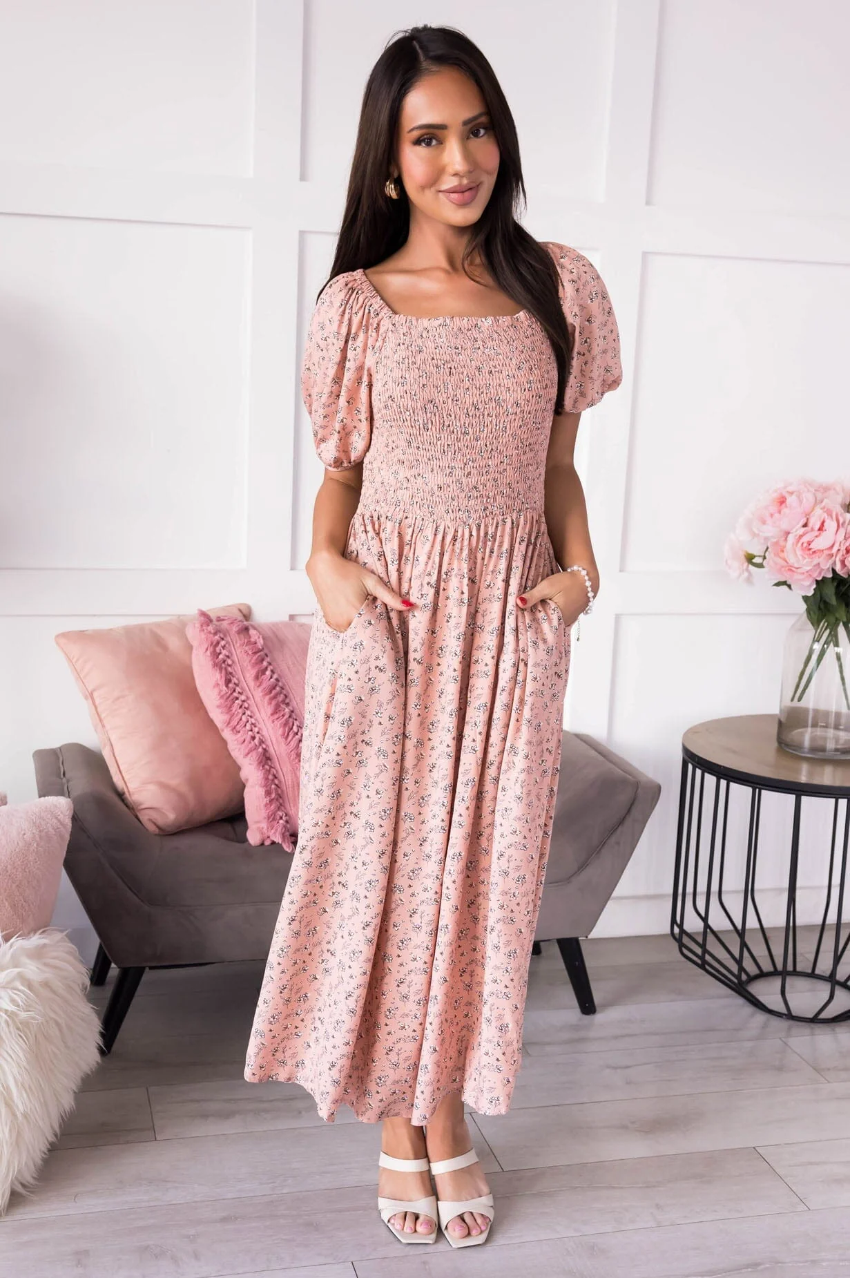 The Kieran Blush Floral Dresses - XNAUWBI