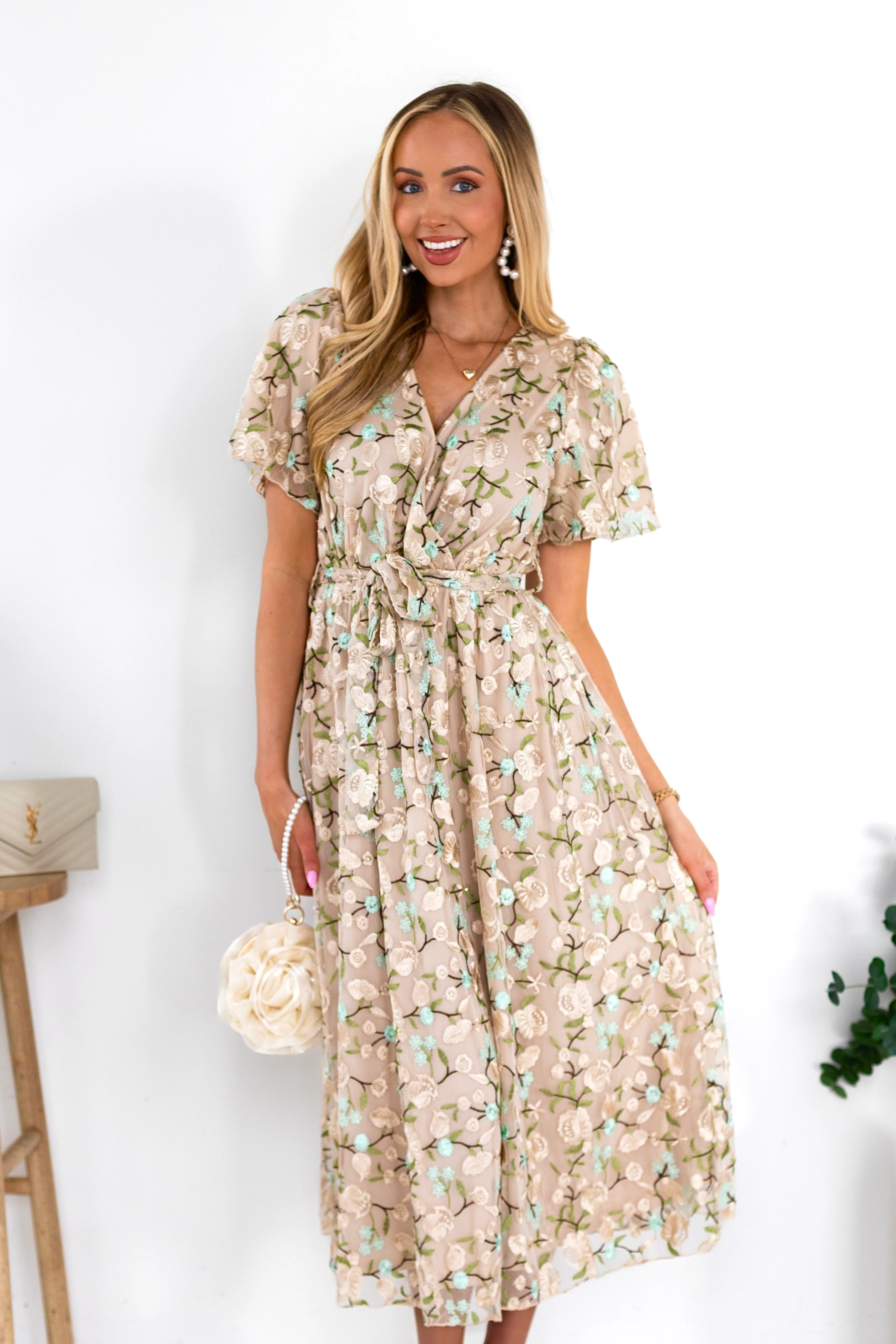 The Qwincey Light Taupe/Mint Dresses - XNAUWBI