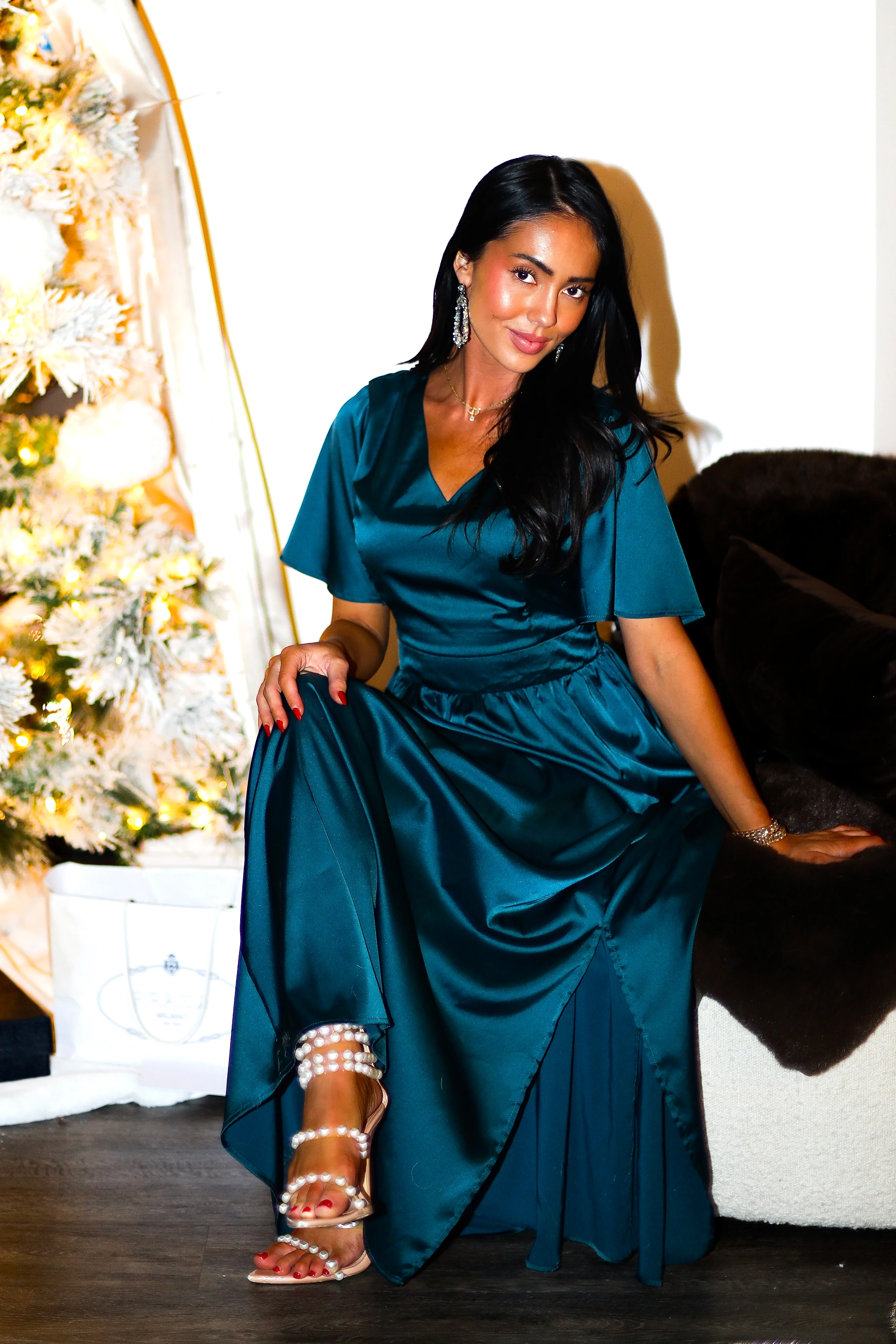 The Mabelyn Dark Teal Matte Satin Dresses - XNAUWBI