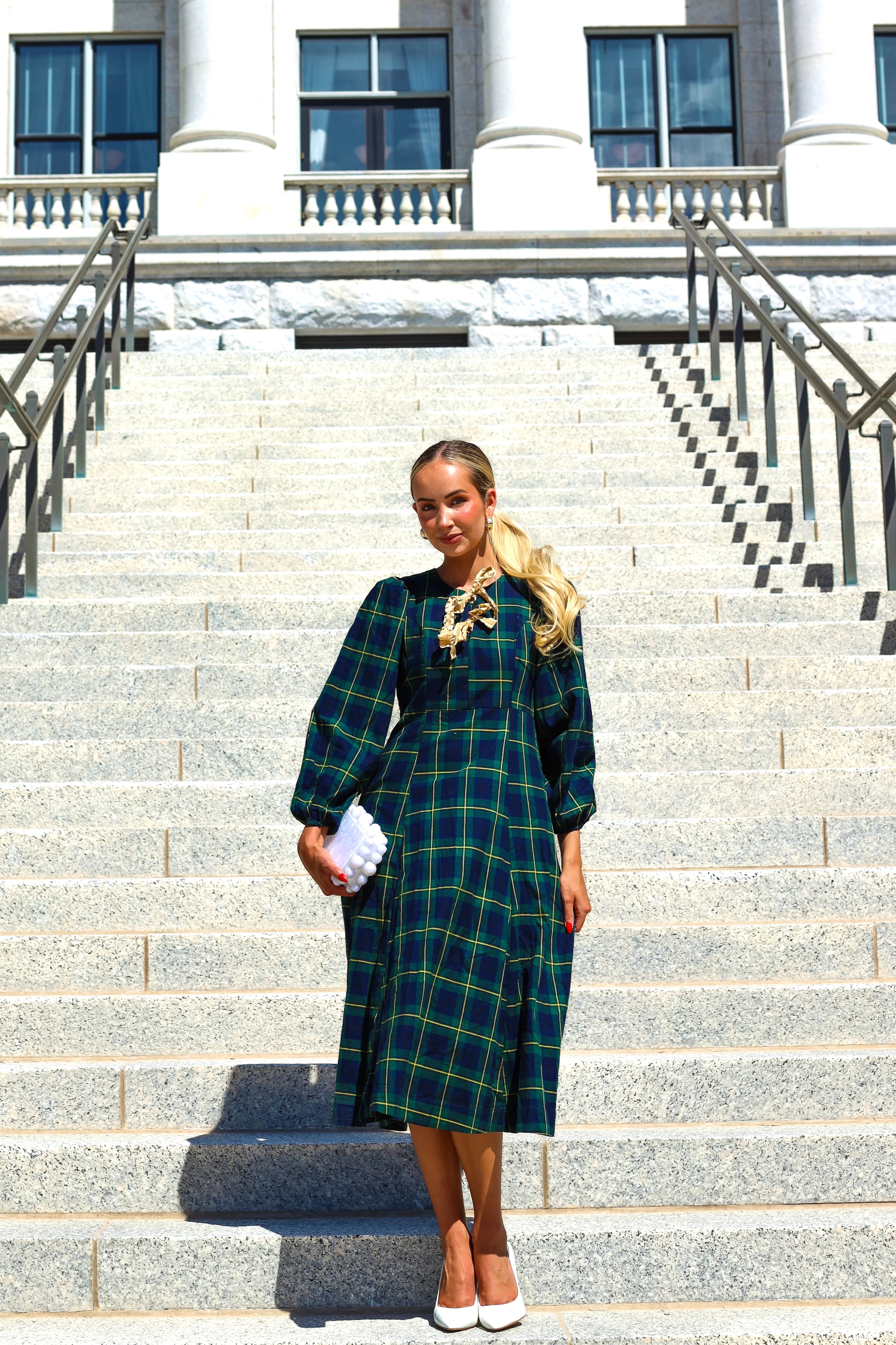 The Joans Evergreen/Navy/Gold Plaid Dresses - XNAUWBI