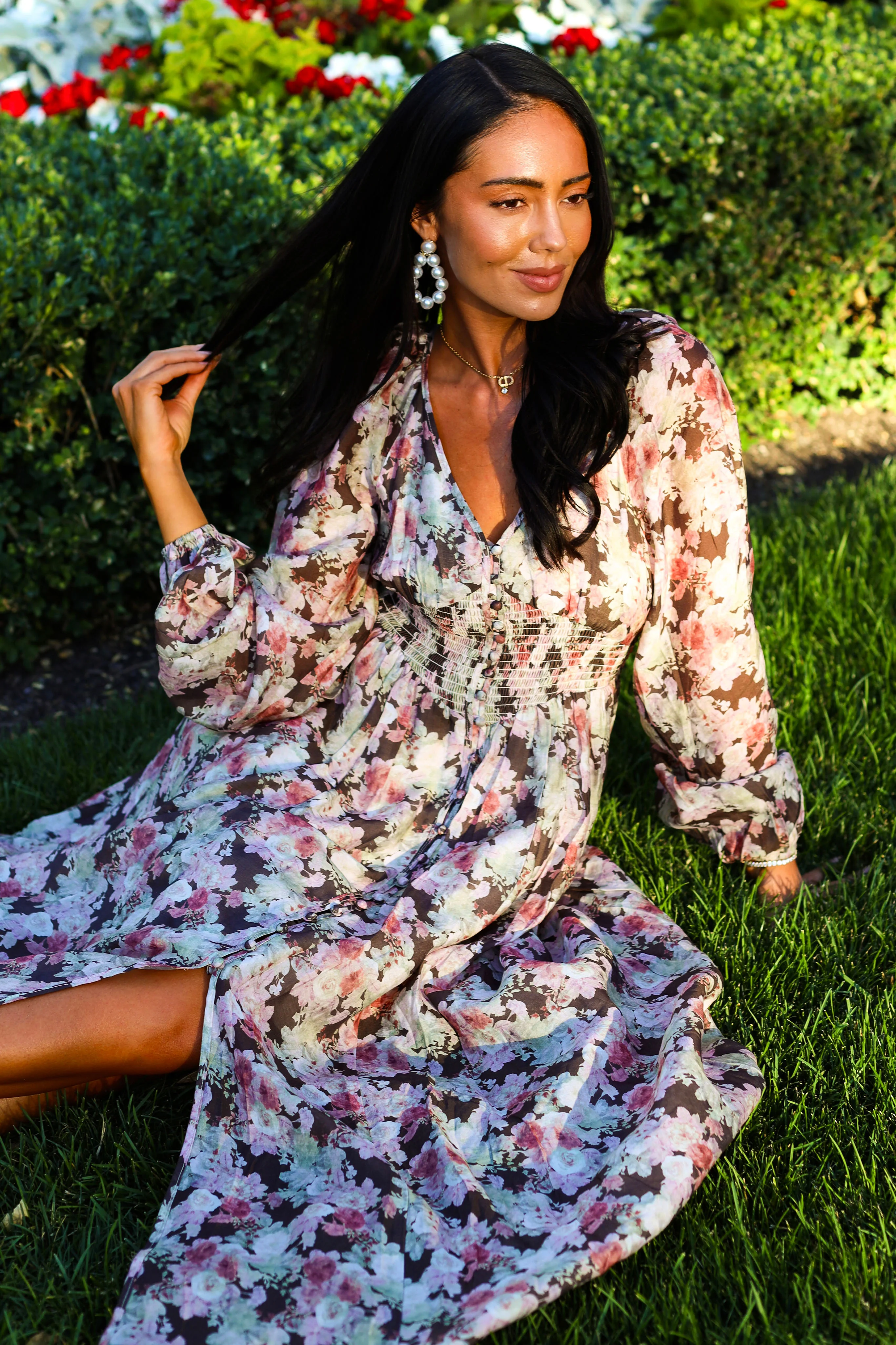 The Veronika Mocha Floral Dresses - XNAUWBI