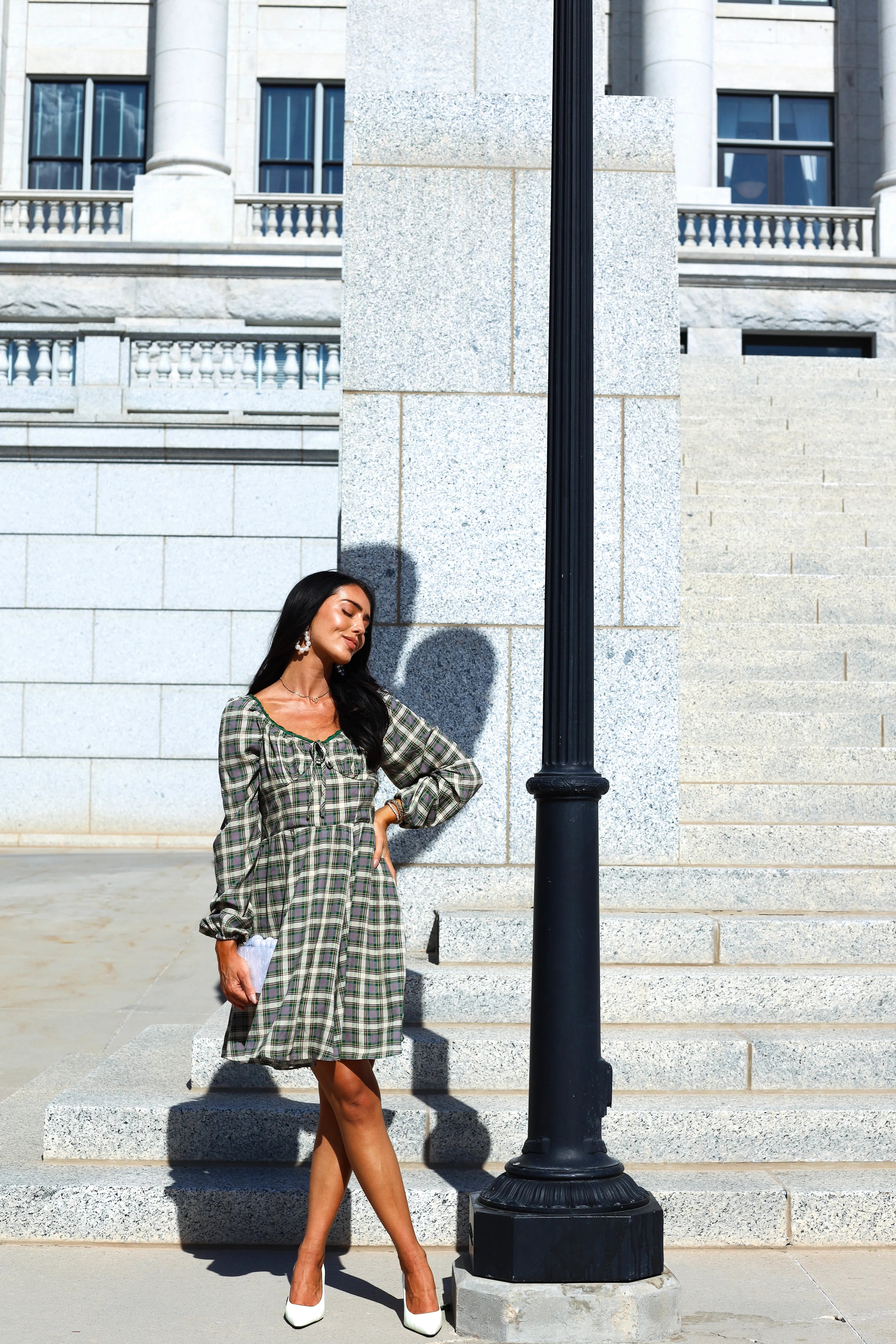 The Lionne Evergreen/Grey/Beige Plaid Dresses - XNAUWBI