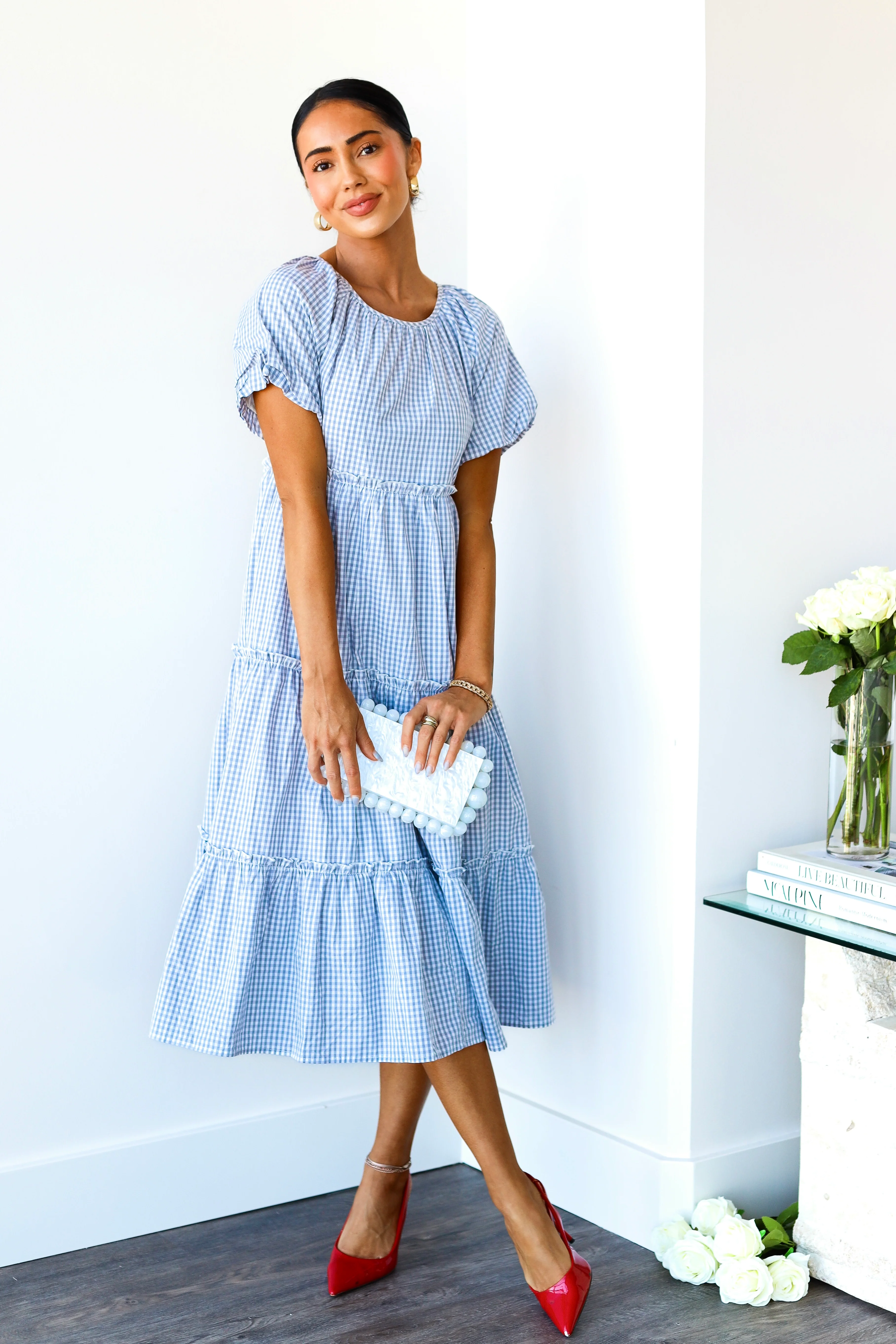 The Serena Gray Check Dresses - XNAUWBI