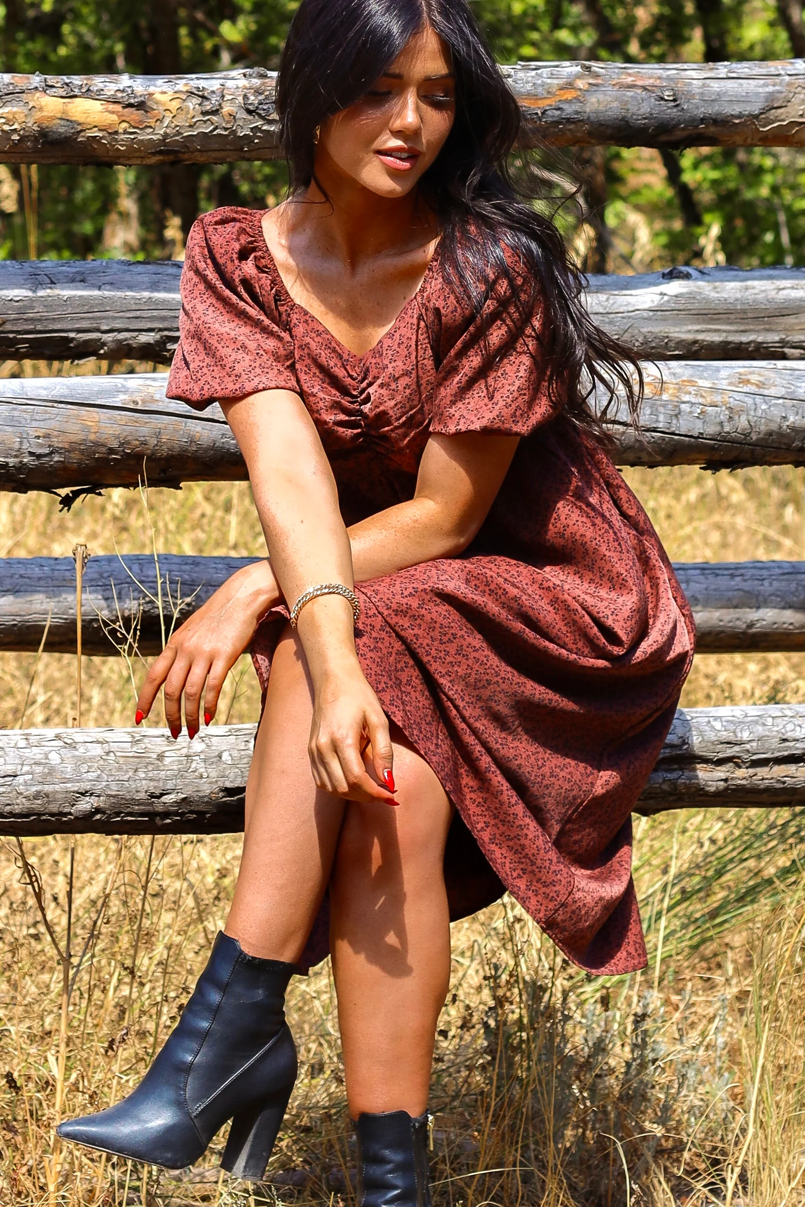 The Charette Chestnut Mini Floral Dresses - XNAUWBI