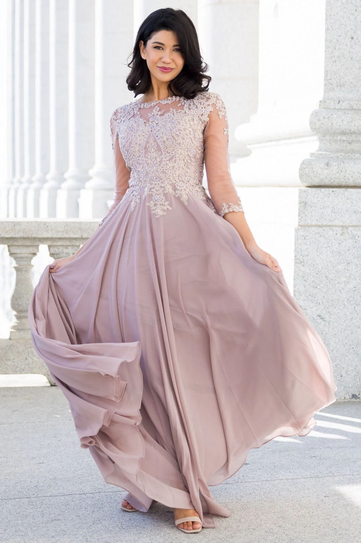 The Aurora Dusty Crepe Mauve Dresses - XNAUWBI